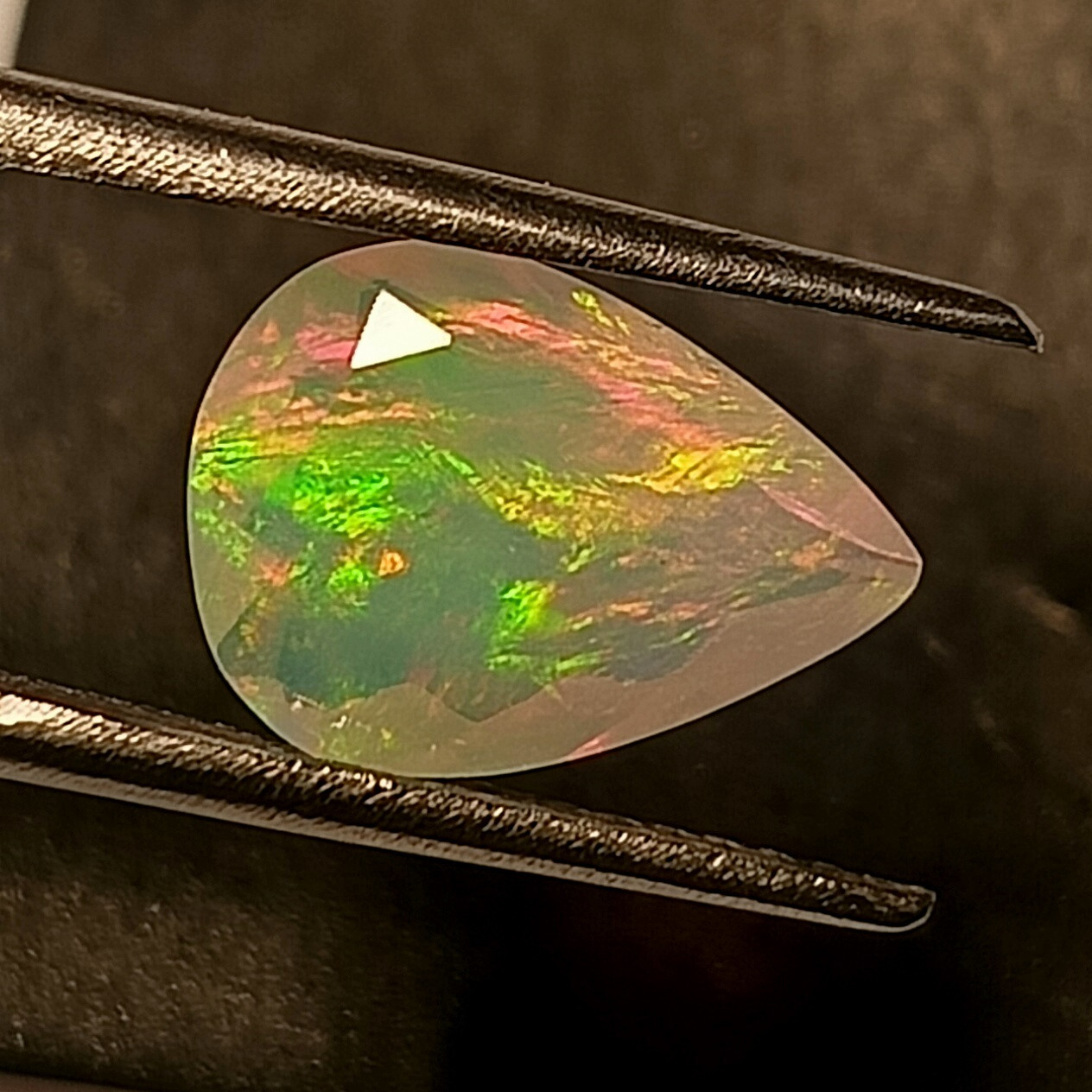 1.55 Carat Natural Ethiopian Fire Opal Play Of Color Faceted Pear Shape Gemstone