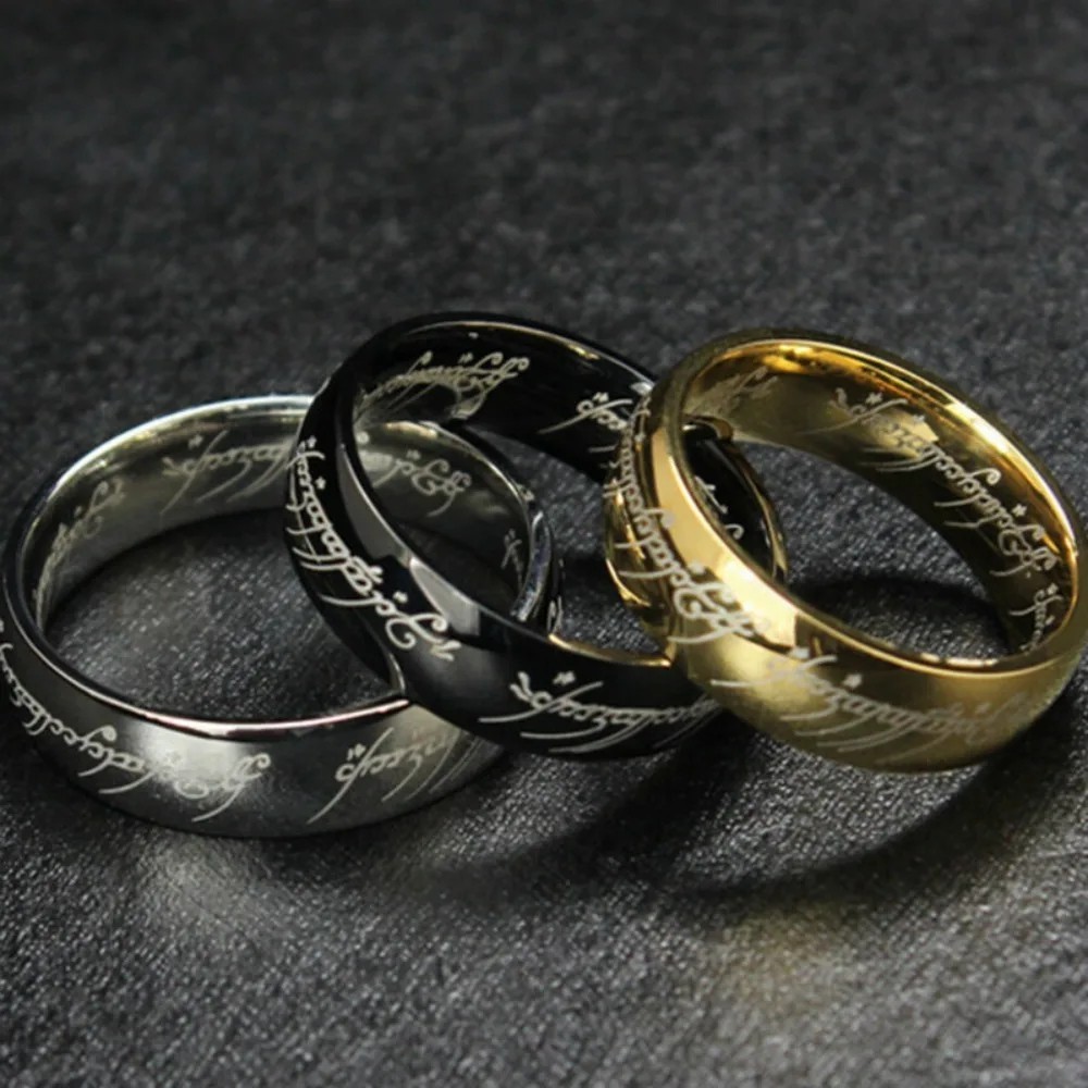 Stainless Steel Laser Engraved Movie Ring Wedding Band Couple Jewelry Gift