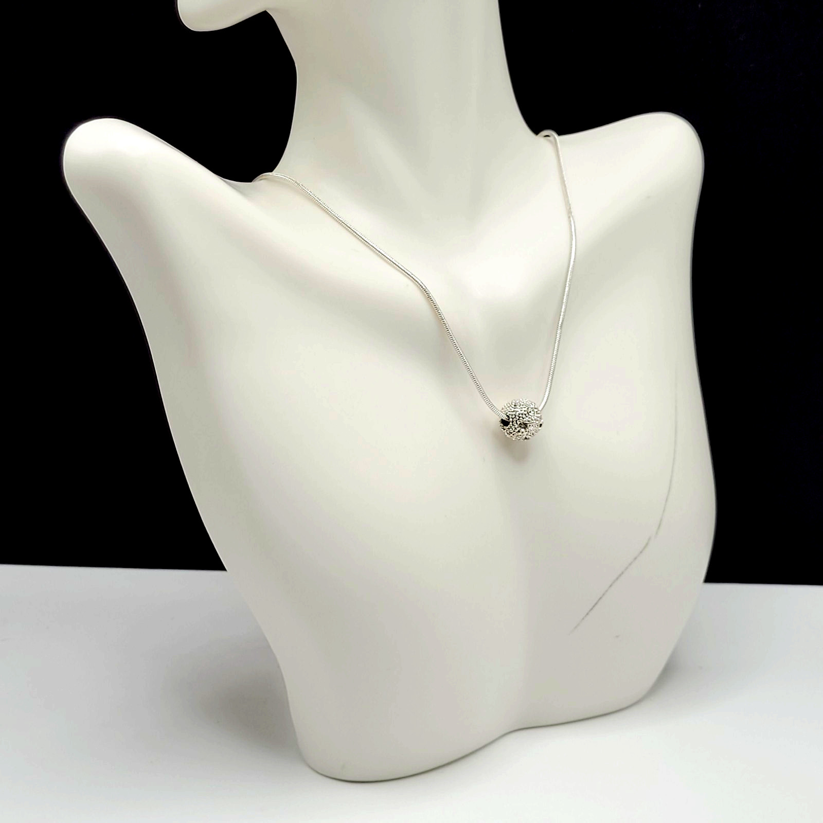 Disco Ball Glitter Sphere Feminine Elegant Style Silver Tone Pendant Necklace