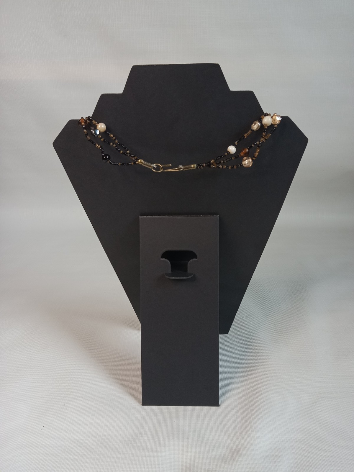 Black and Brown Multicolor Seed Beaded Triple Strand Layered Bohemian Necklace