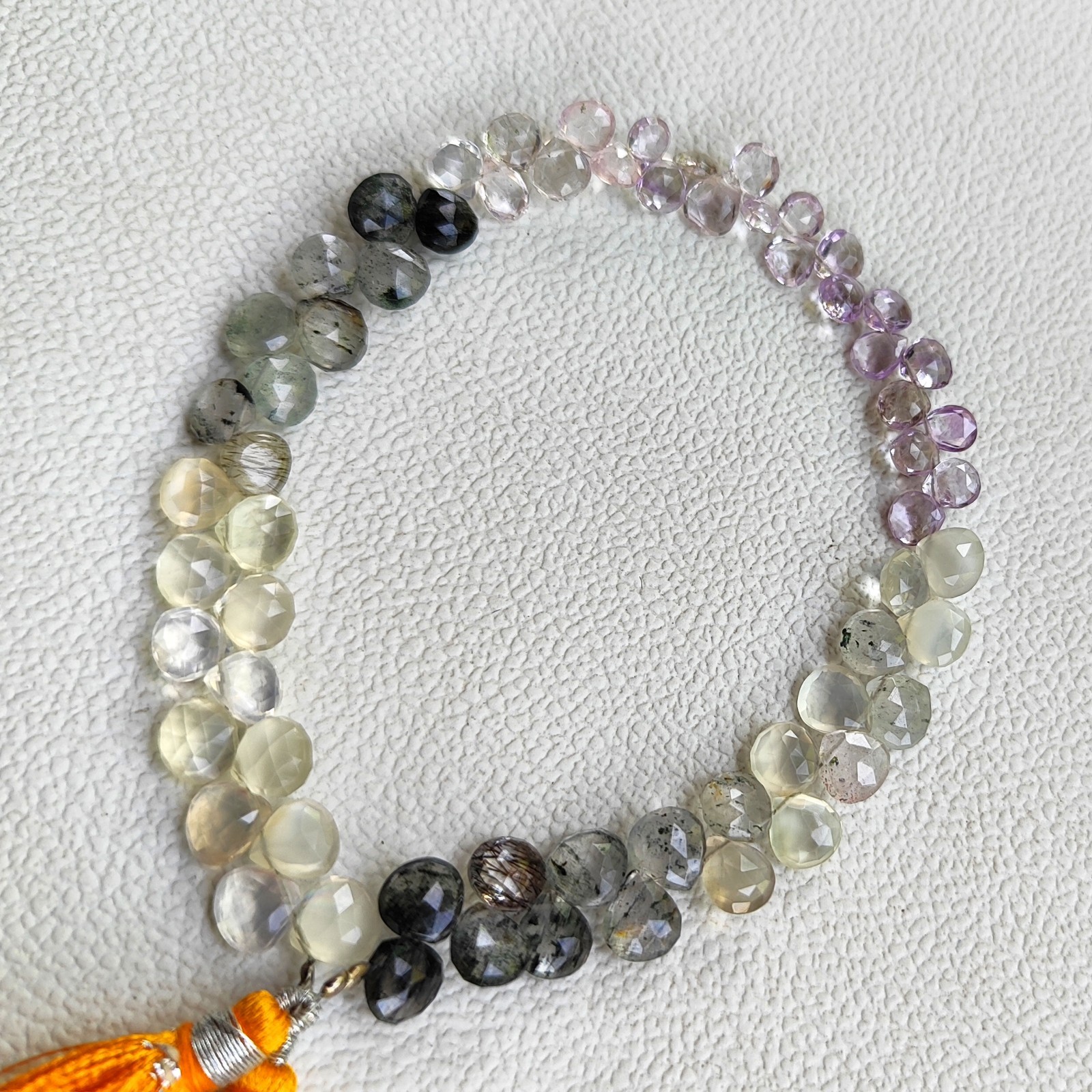 Brazil Super Seven & Rutile Quartz Gems 5-7mm Faceted Briolette Beads 9″ Strand