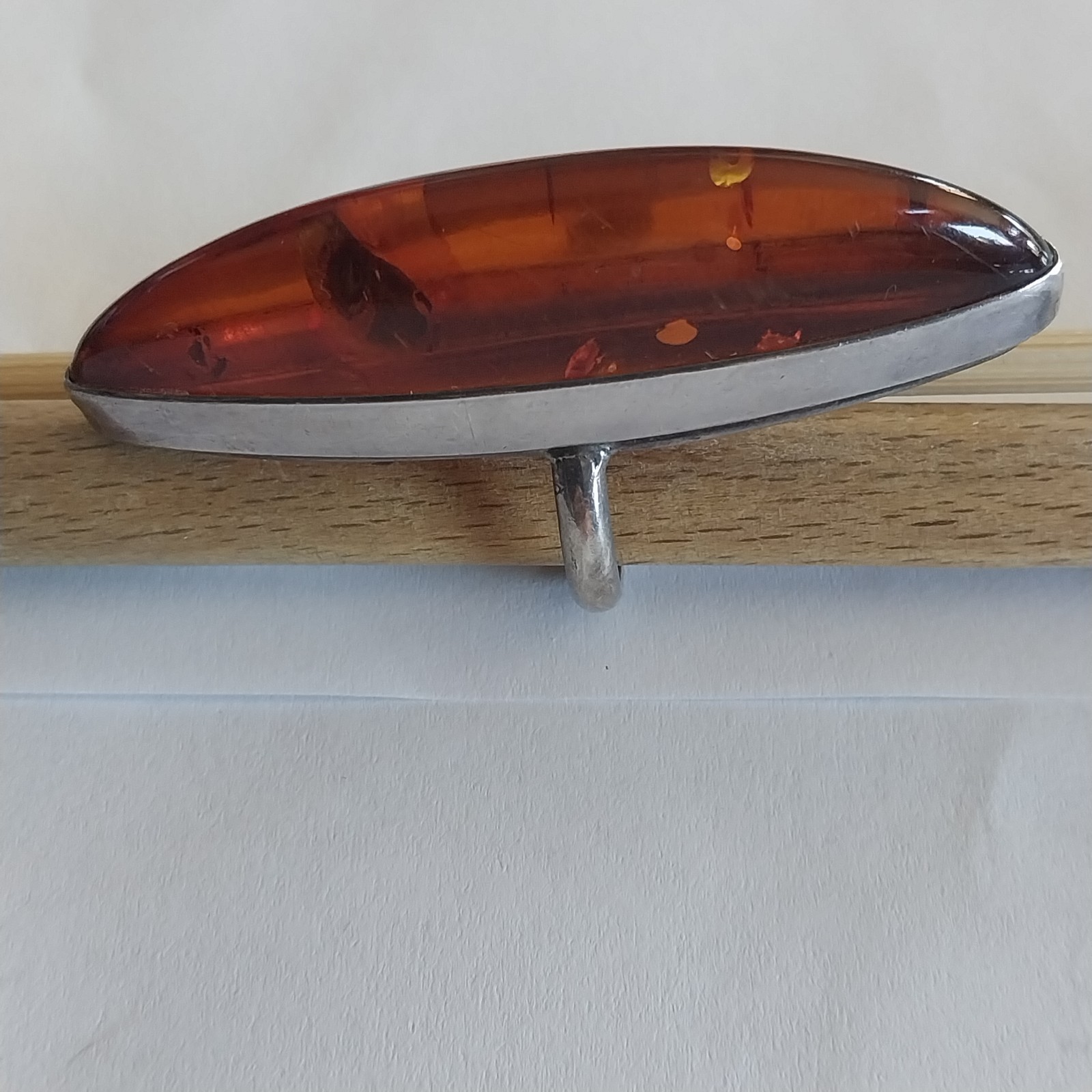 Vtg Huge Boho Sterling Silver 925 Amber Statement Oversized Ring Size 6.5