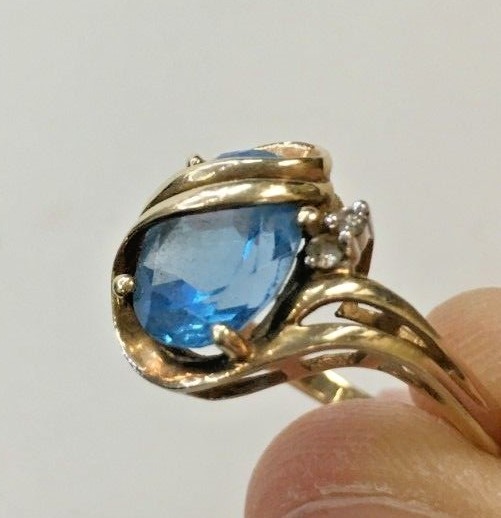 10k Ring with Blue Topaz and Diamonds Size: 6.25