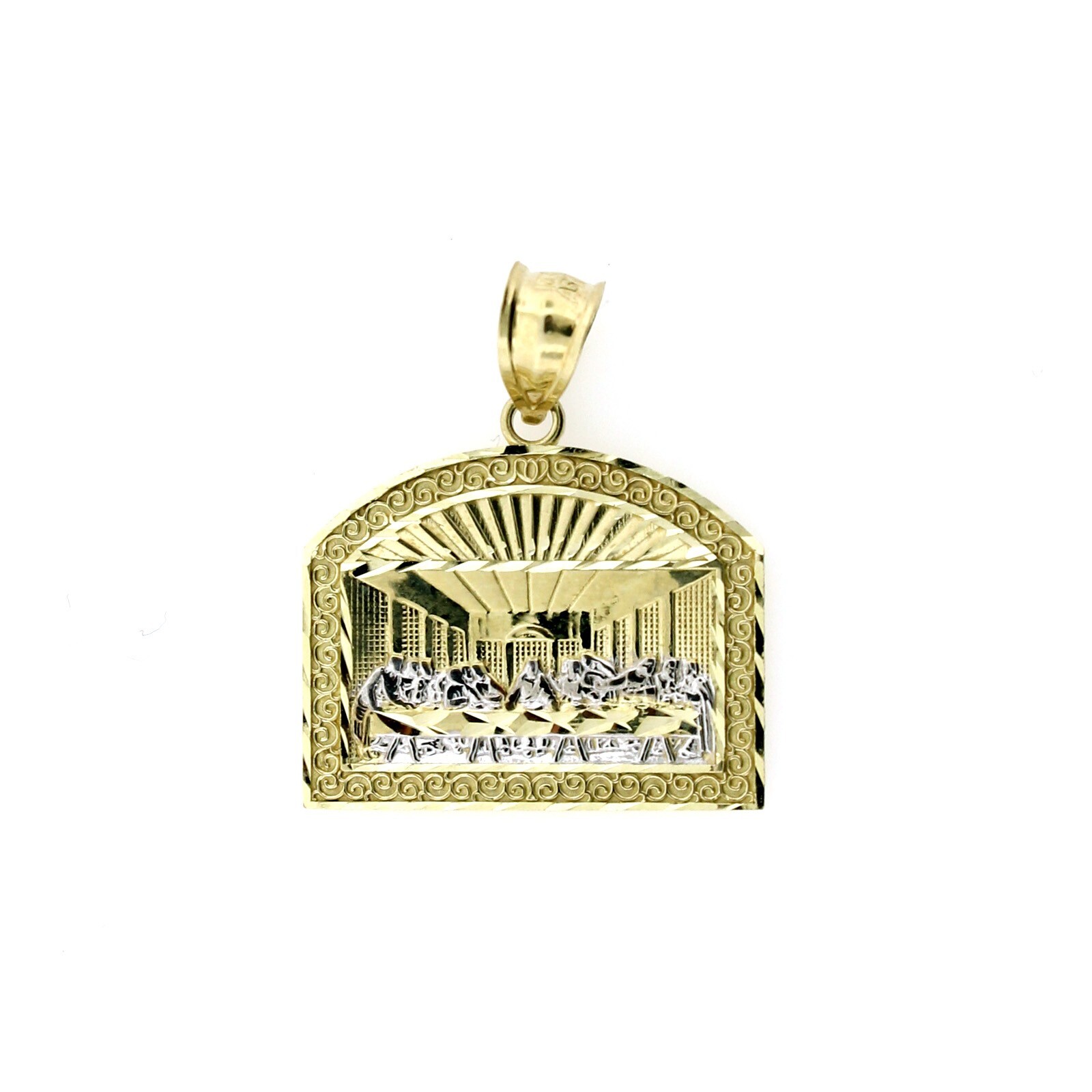 10K Yellow Gold Men’s Last Supper Jesus Pendant, Diamond Cut, 10KT Real Gold