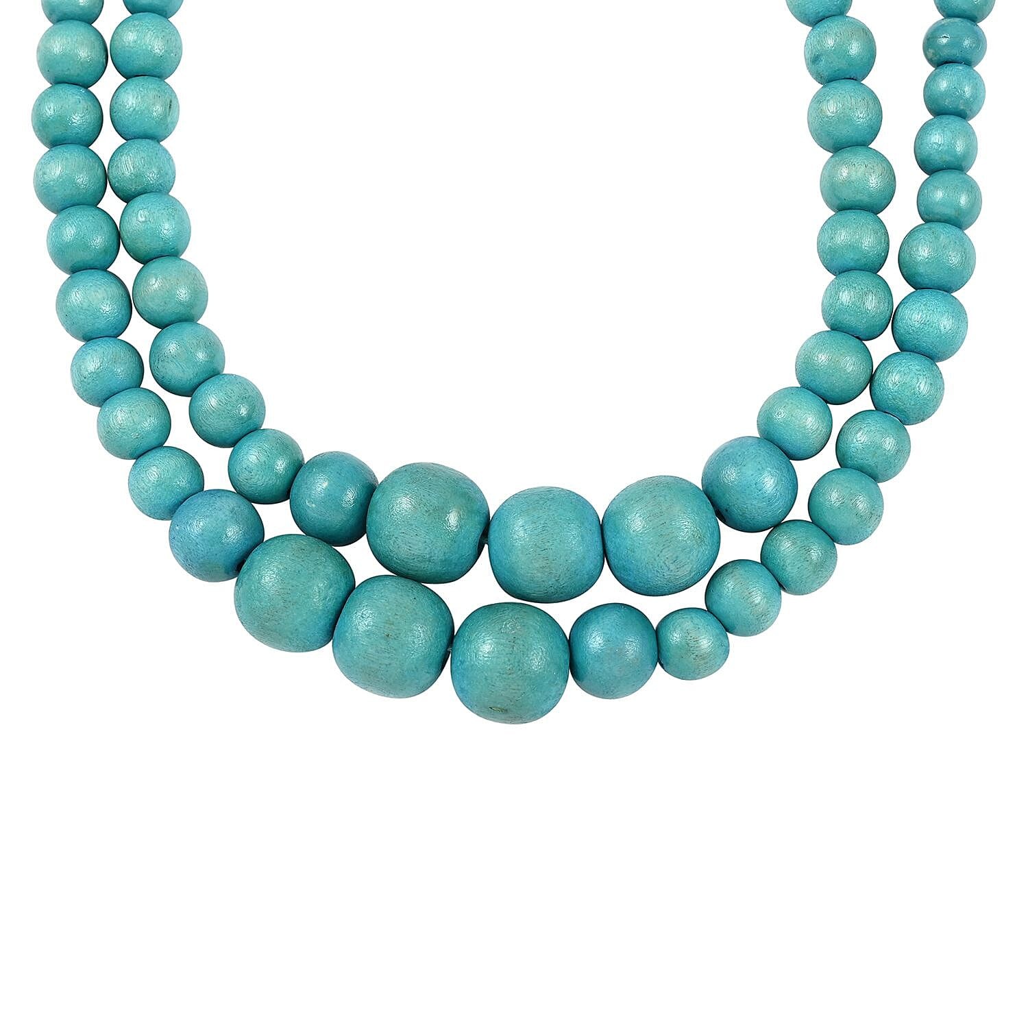 Stainless Steel Wood Beaded Double Row Necklace Jewelry Gift for Women Size 18