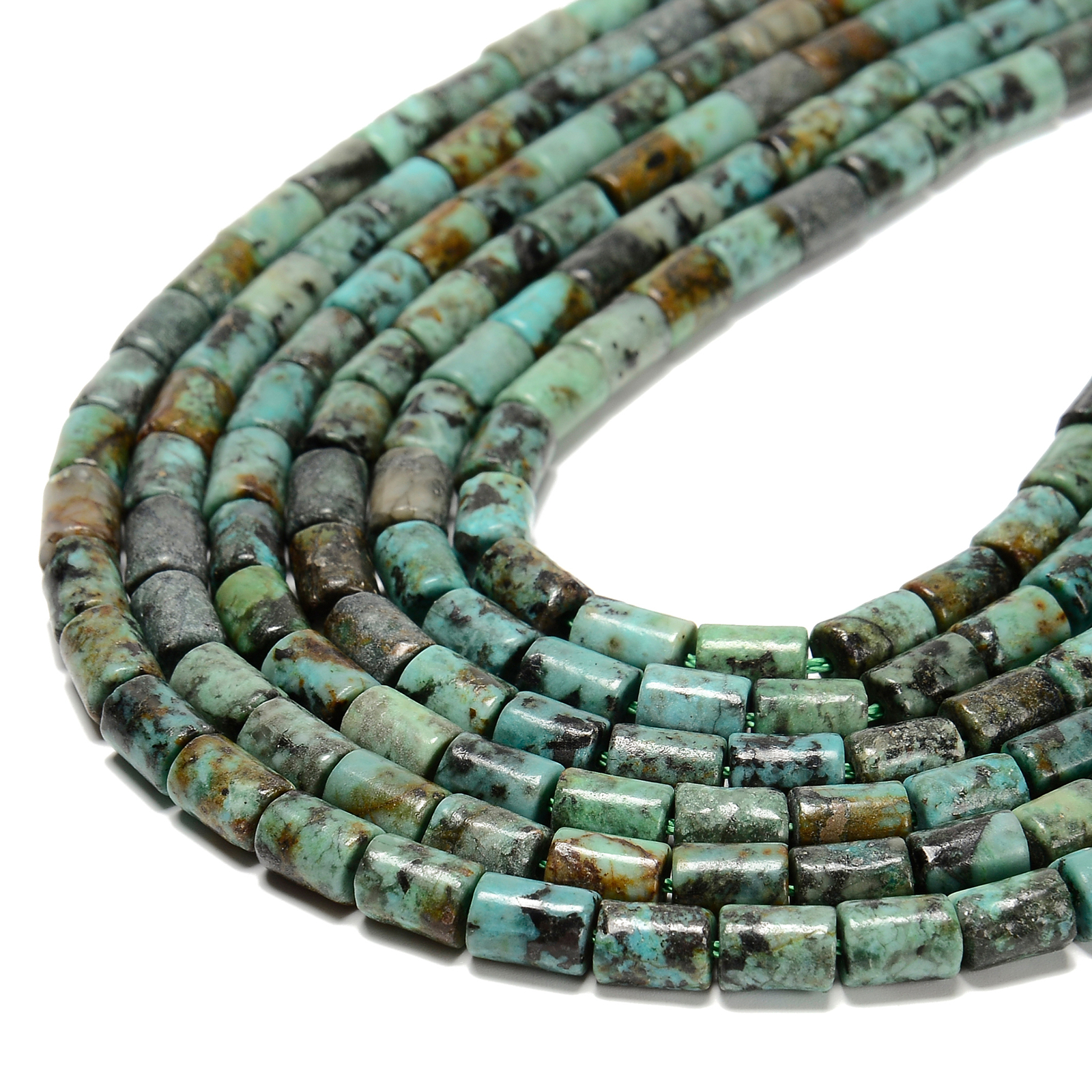 Natural African Turquoise Cylinder Tube Beads Size 6x8mm 15.5” Strand
