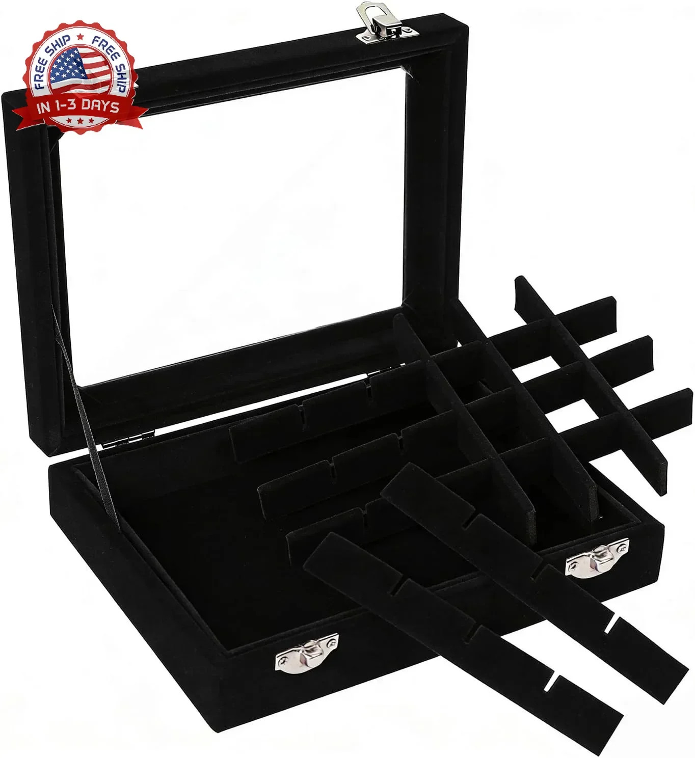 Velvet Jewelry Box 24 Grid Jewelry Earrings Display Organiser Box Ring Tray Hold