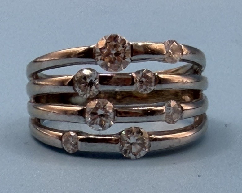 14kt White Gold Right Hand Diamond Ring Flush Set Size 6 7.33g
