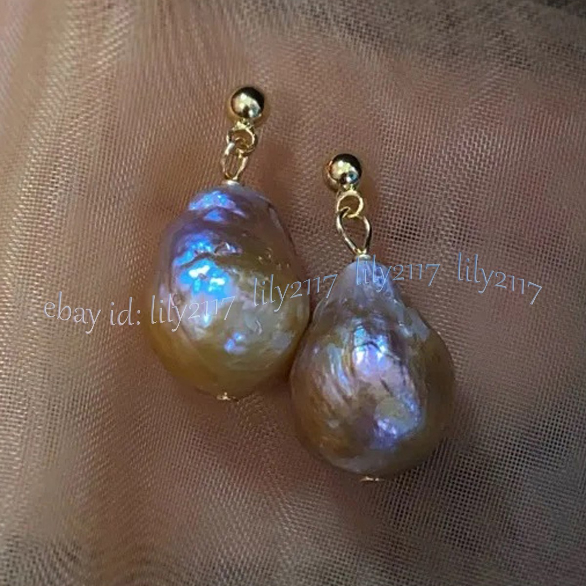 11-12mm Natural Purple Multicolor Baroque Keshi Edison Pearl Dangle Stud Earring