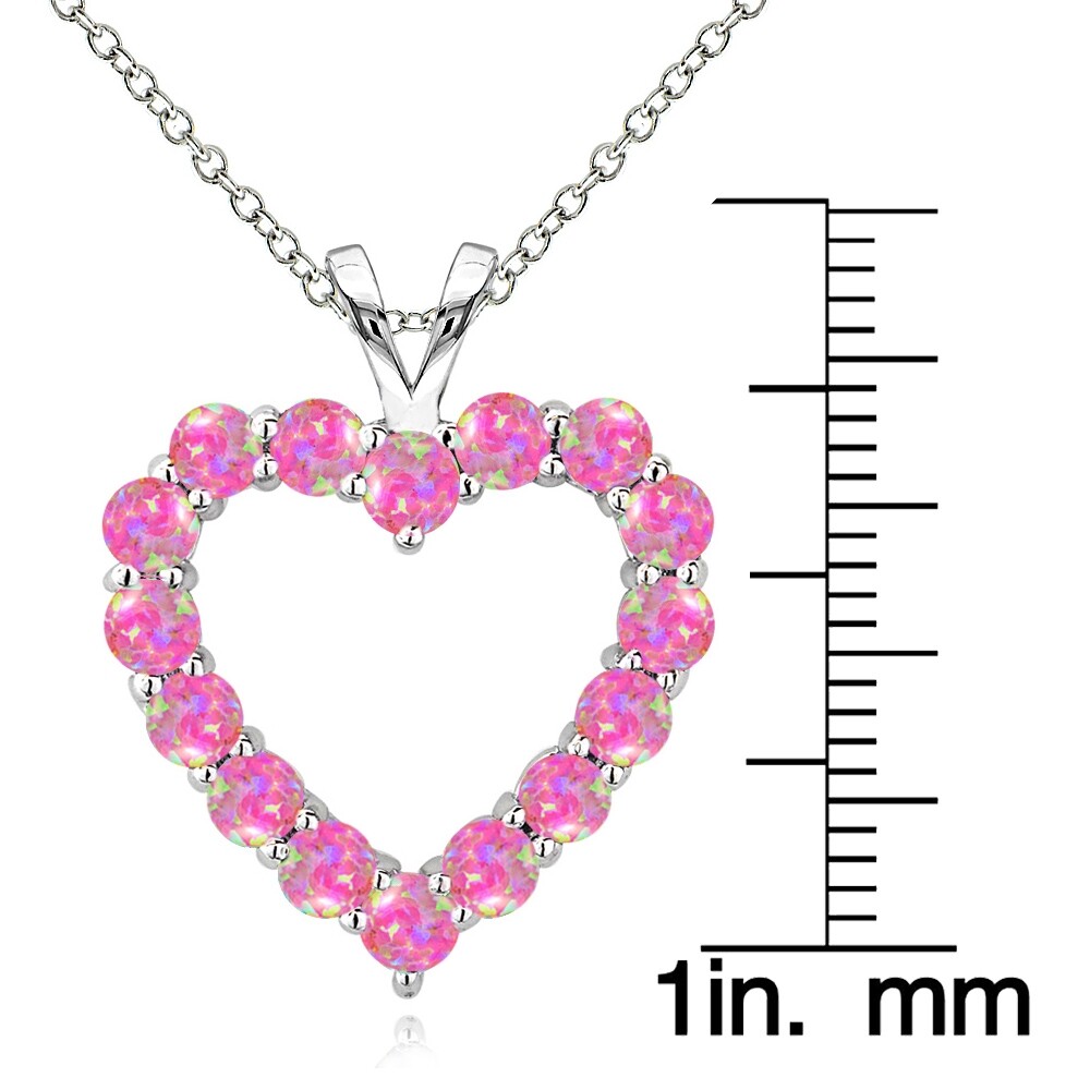 925 Sterling Silver 1.25 Ct Lab Created Pink Opal Open Heart Necklace