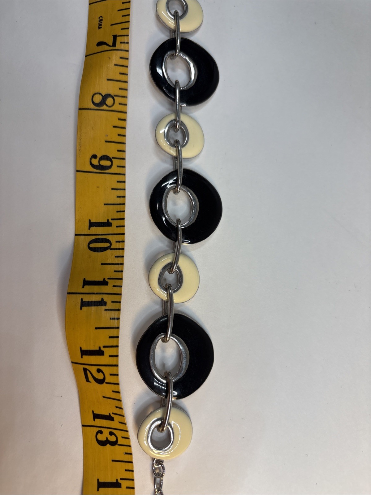 Premier Designs Silver Bib Necklace White/Cream/Black Enamel Rings Circles 18”