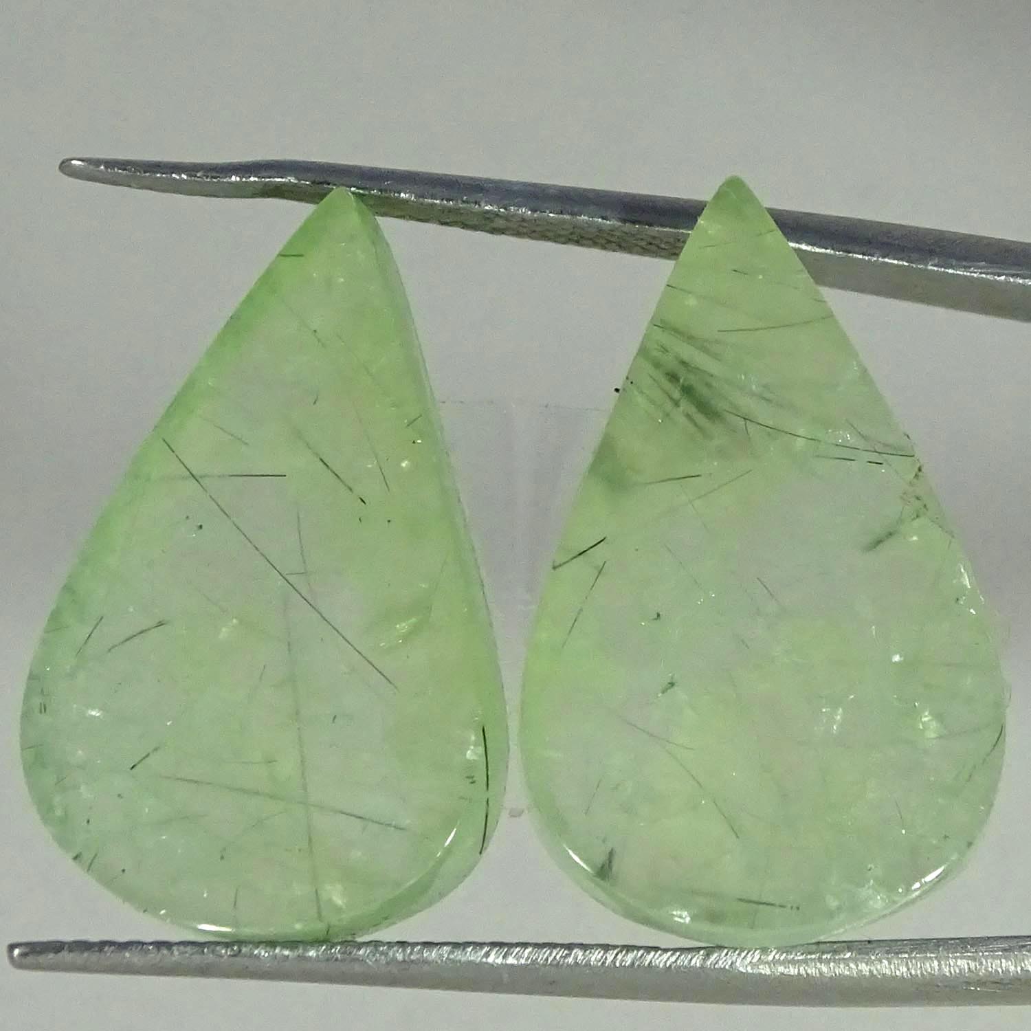 25.60Cts 100% Natural Prehnite Gemstone Pair Pear Cabochon 15X24X4MM
