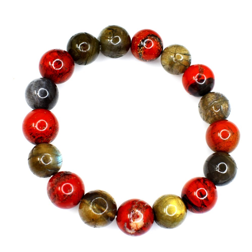 Awesome Red Jasper & Labradorite 218.00Cts Stretchable Bracelet Beaded VK 80 AZ5