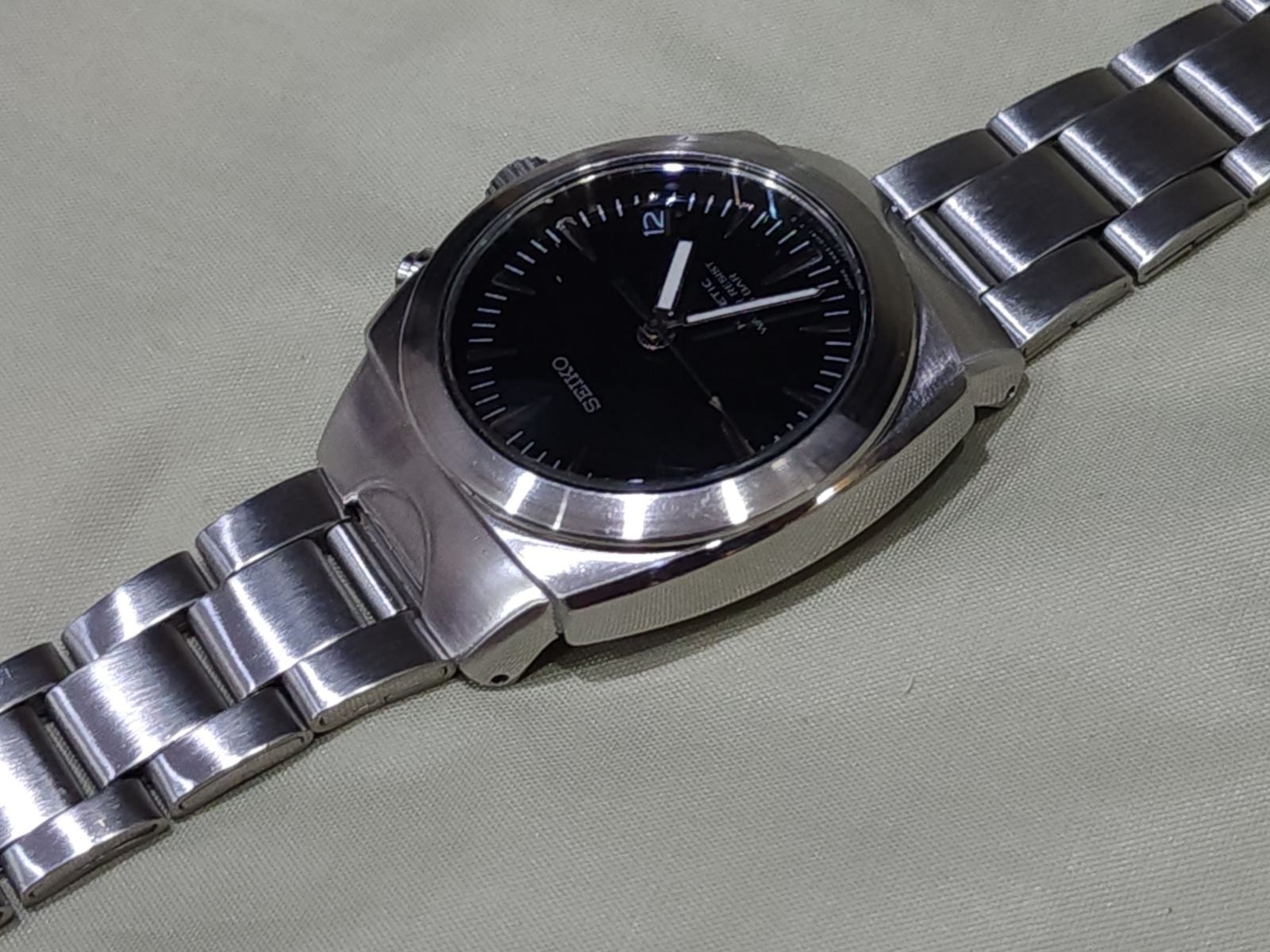 Seiko (SUS AGS) KINETIC 5M42-0E50 A4 Black Dial Japan Vintatage RARE