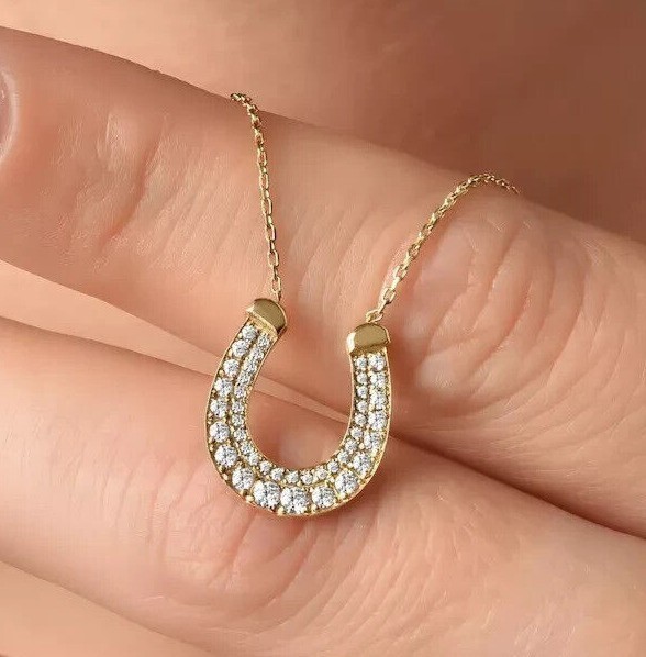 1.50Ct Round Cut Simulated Diamond Horseshoe Pendant 14K Yellow Gold Plated