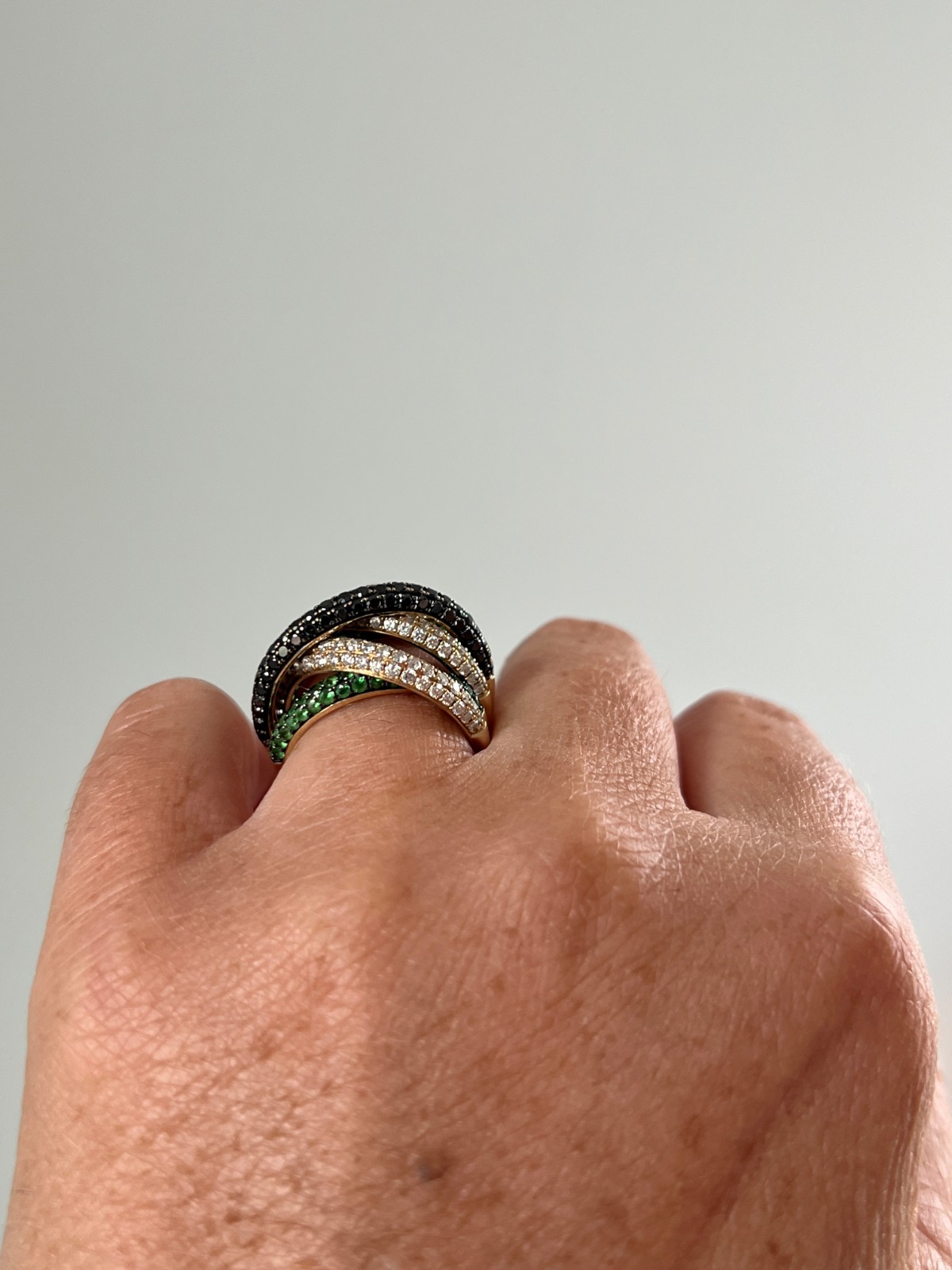 Effy Contemporary Diamond Black Diamond Tsavorite Garnet 14k Gold Cocktail Ring