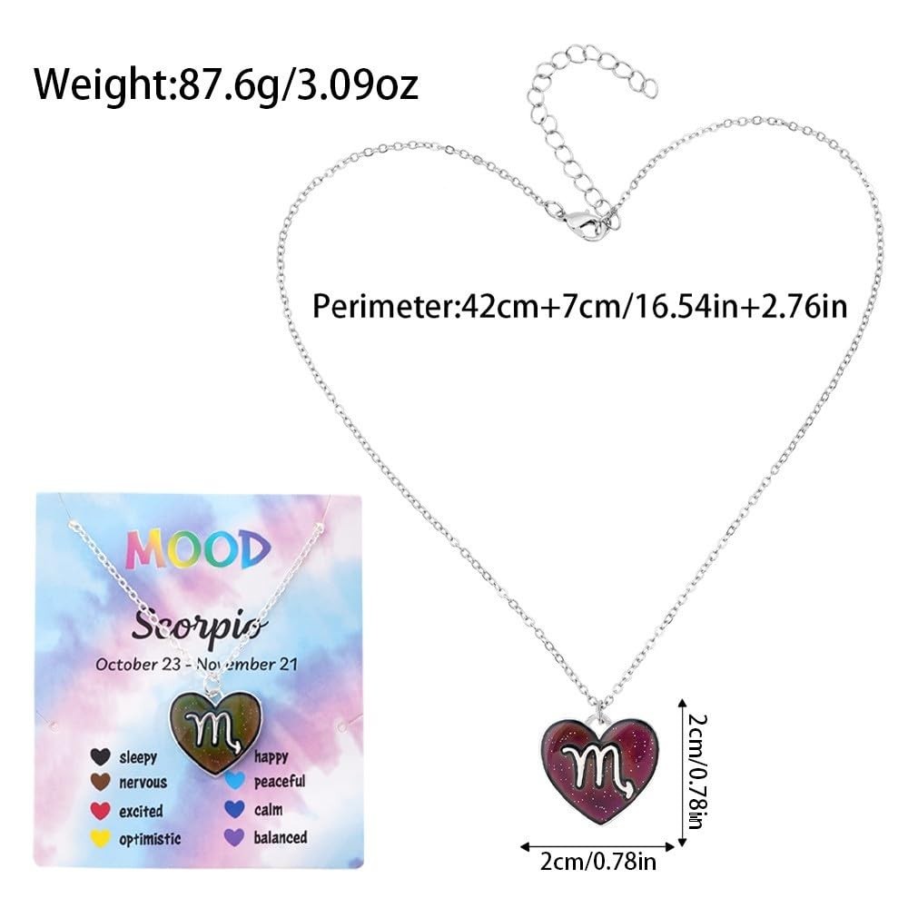Color Changing Zodiac Necklace, Dainty Astrology Constellation Heart Pendant, Mo
