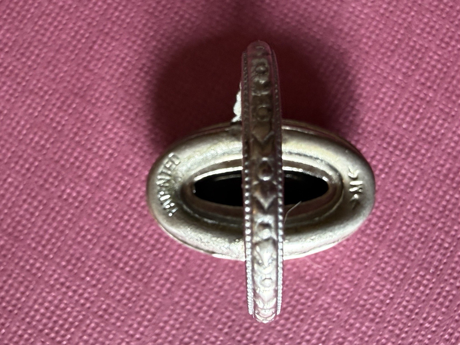 Vintage Silver Patented Art Deco Paste Black Onyx Ring Signed “M” / Size 8