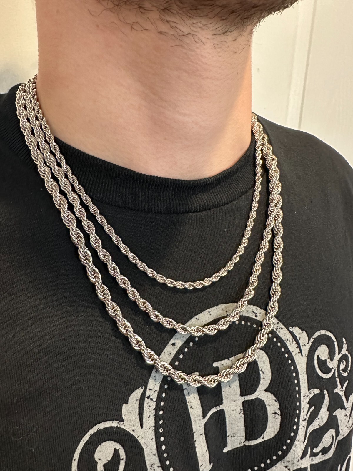 Iced MOISSANITE Clasp 925 Silver & Stainless Steel Rope Chain Necklace Bracelet