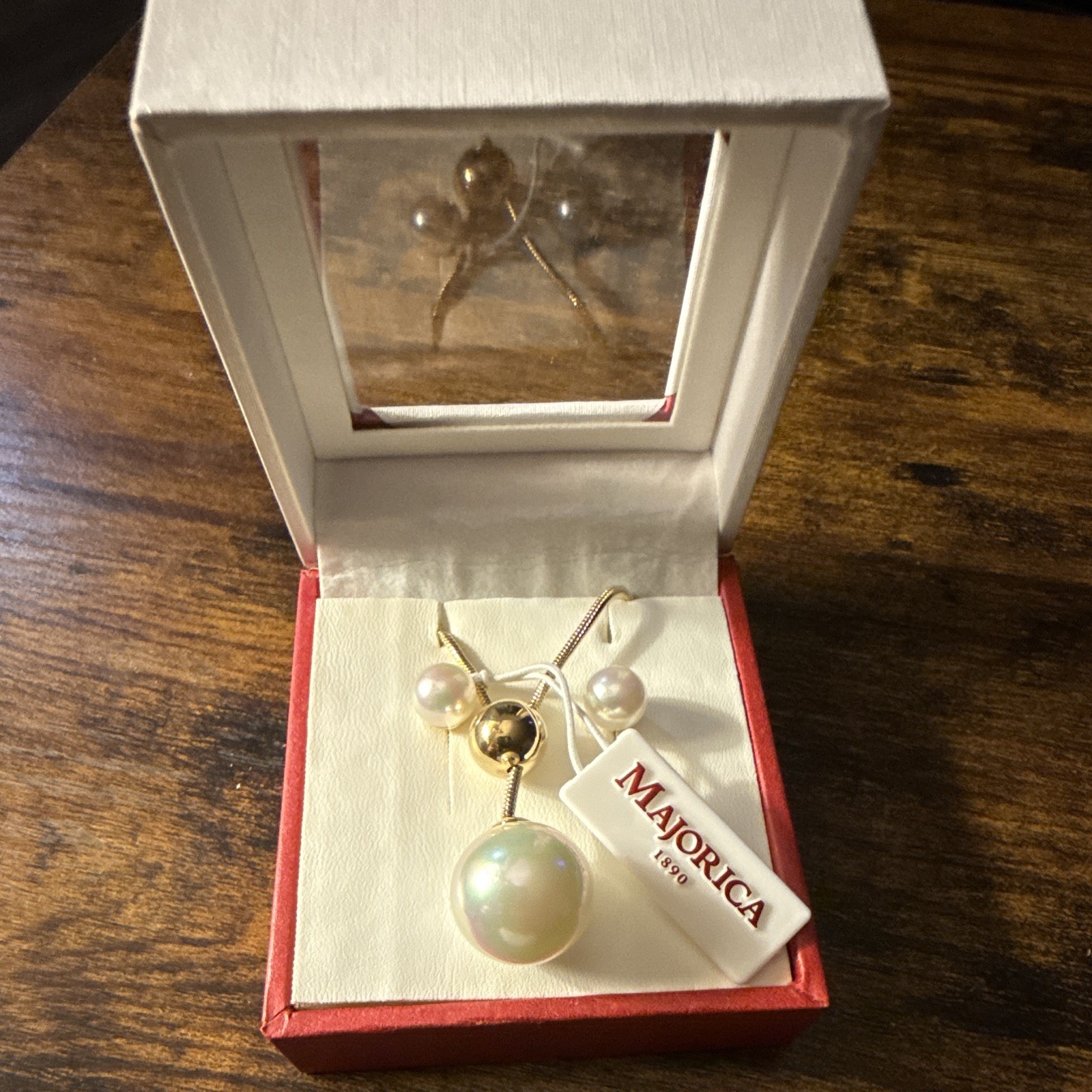Majorica White Pearl Pendant Necklace Ear Ring 925 Ster. Silver Adjustable Snake