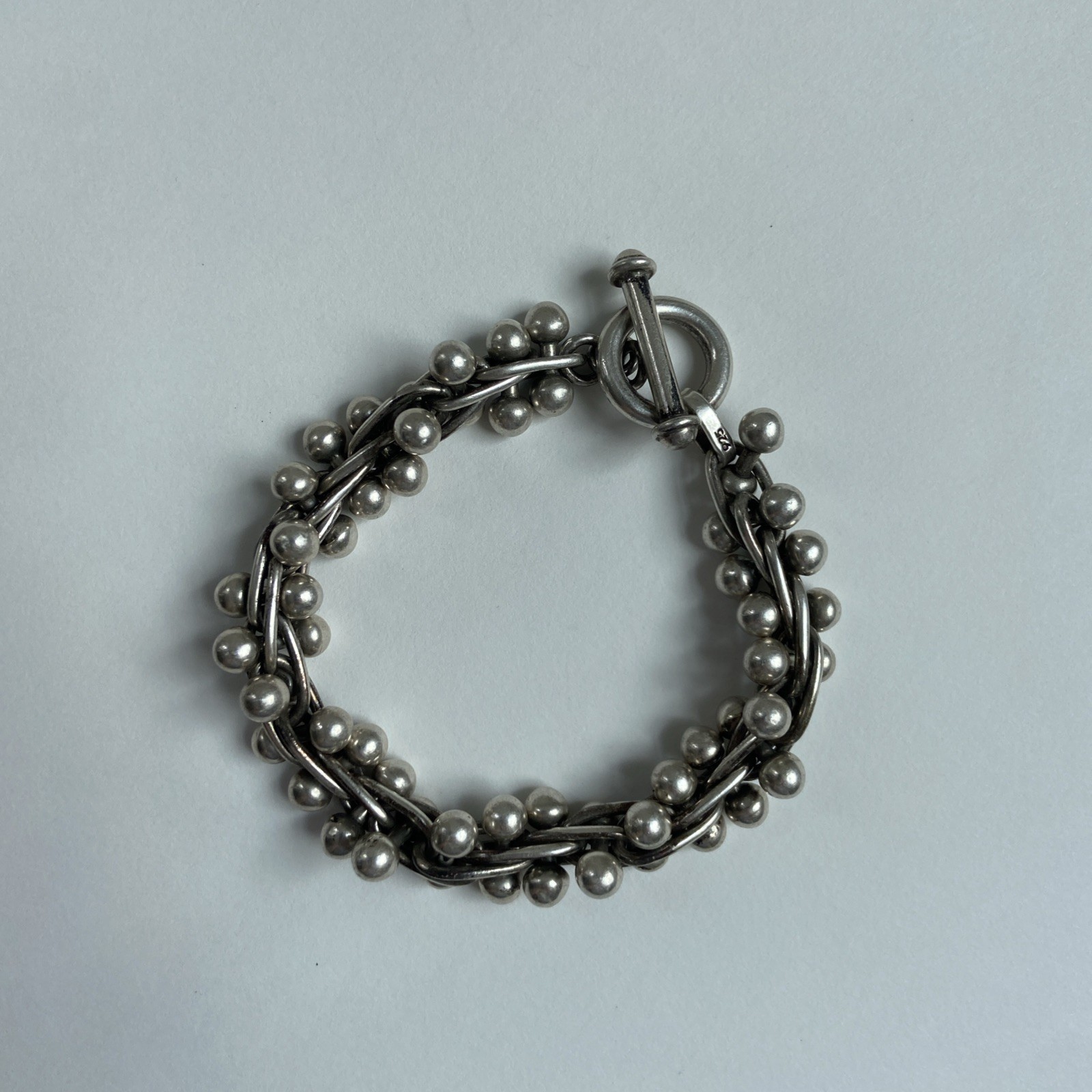MEXICO 925 Sterling Silver Ball Link Bracelet Toggle Clasp 71.2g Vintage DNA