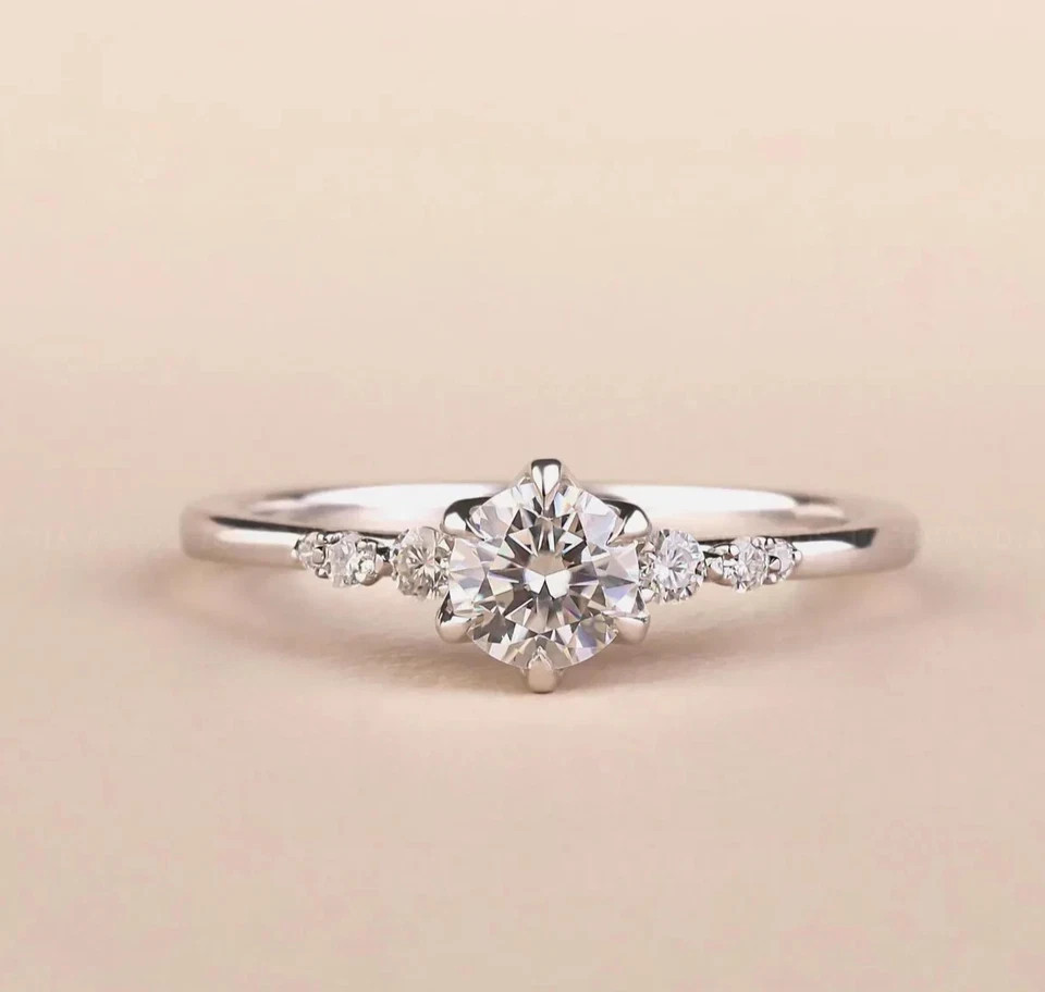 Diamond Ring Lab Grown Round Cut IGI Certified 14k White Gold 1.2 Ct VVS E F