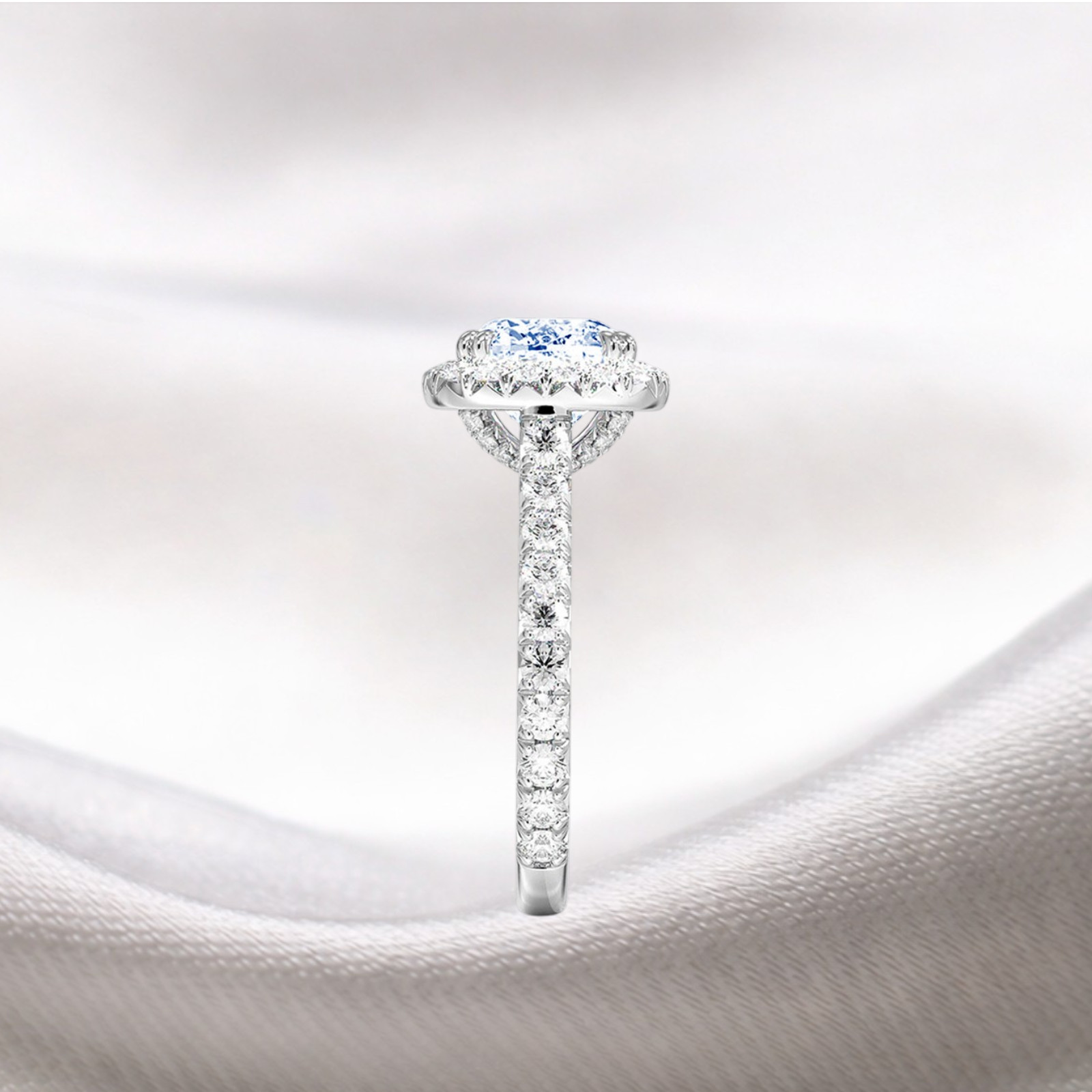 Cushion 2.75 CT Fancy Intense Blue Lab Grown Diamond Women Ring 14K White Gold