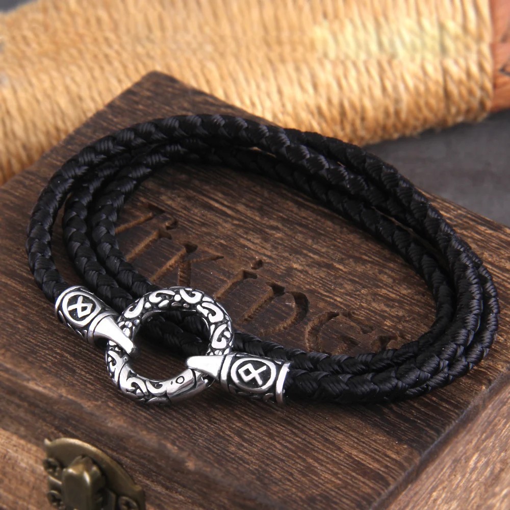 Nordic Viking Rune Open Round Clasp Pendant Necklace Stainless Steel Men Jewelry