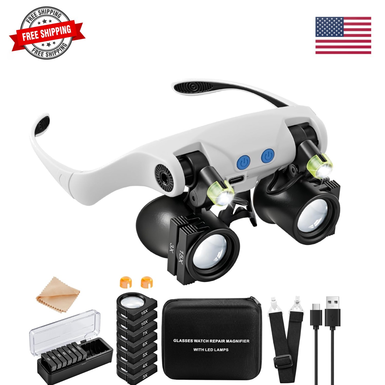 Magnifying Glasses with LED Light, Hands Free Magnifier with 14 Interchangeab…