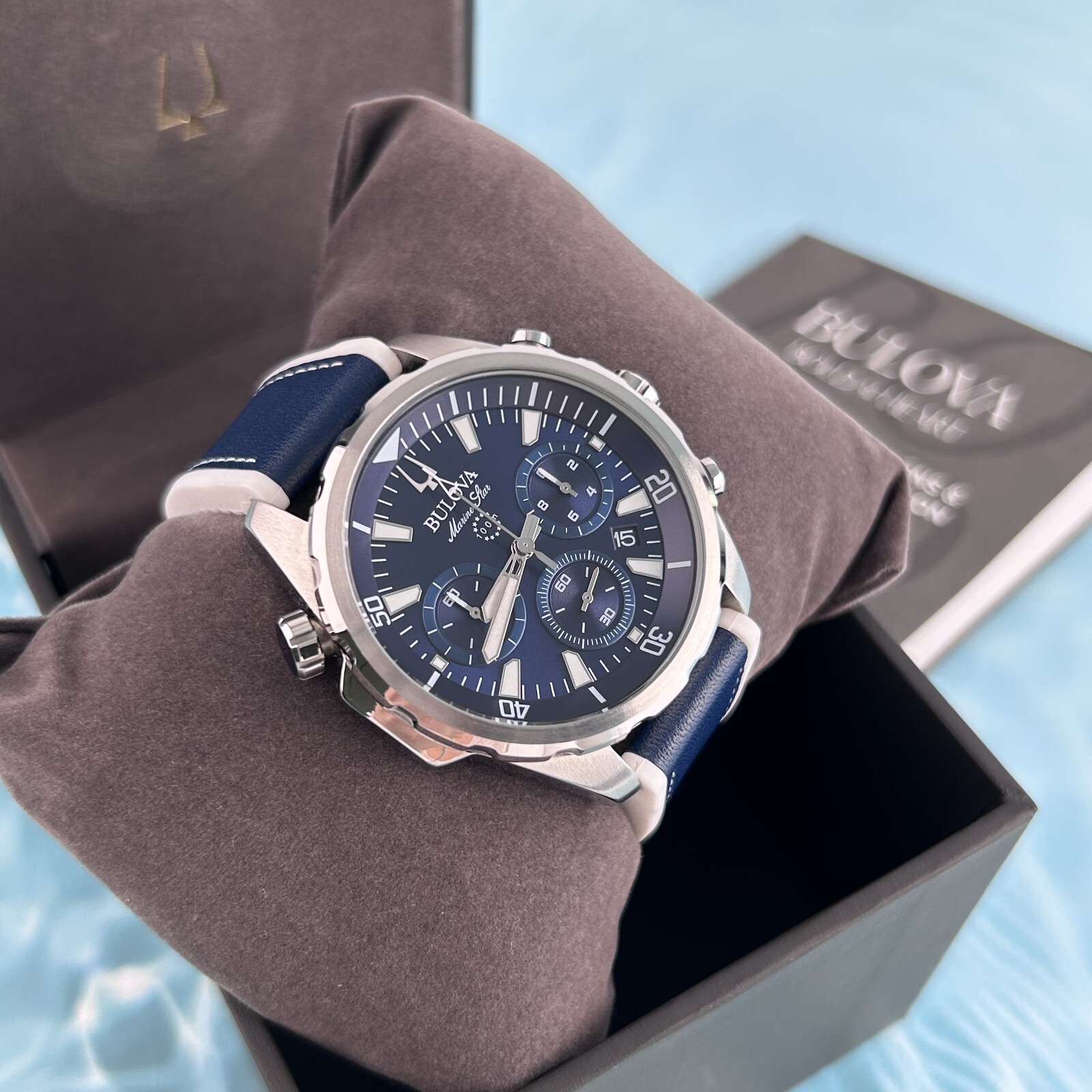 Bulova Marine Star Blue Dial 96B287 Men’s Chronograph Watch 43mm