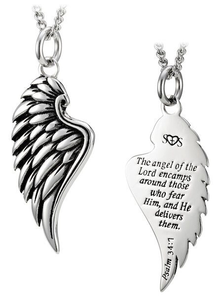 Women’s Stainless Steel Angel Wing Necklace-Psalm 34:7