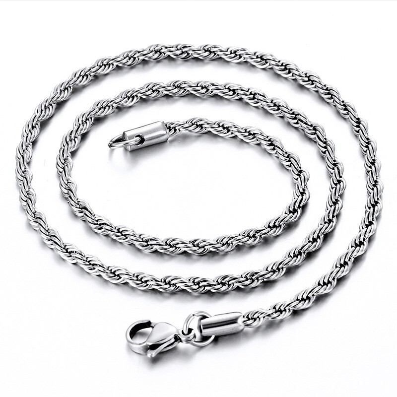 USA Stock 4mm 316L Stainless Steel Women Men Rope Chains Necklaces 18-26”