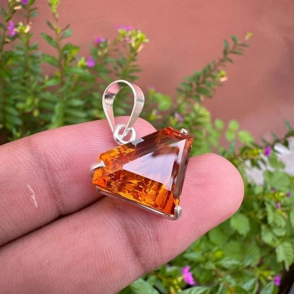 33 Ct Natural Orange Sapphire Fancy Cut Gemstone 925 Solid Silver Pendant+ Gift