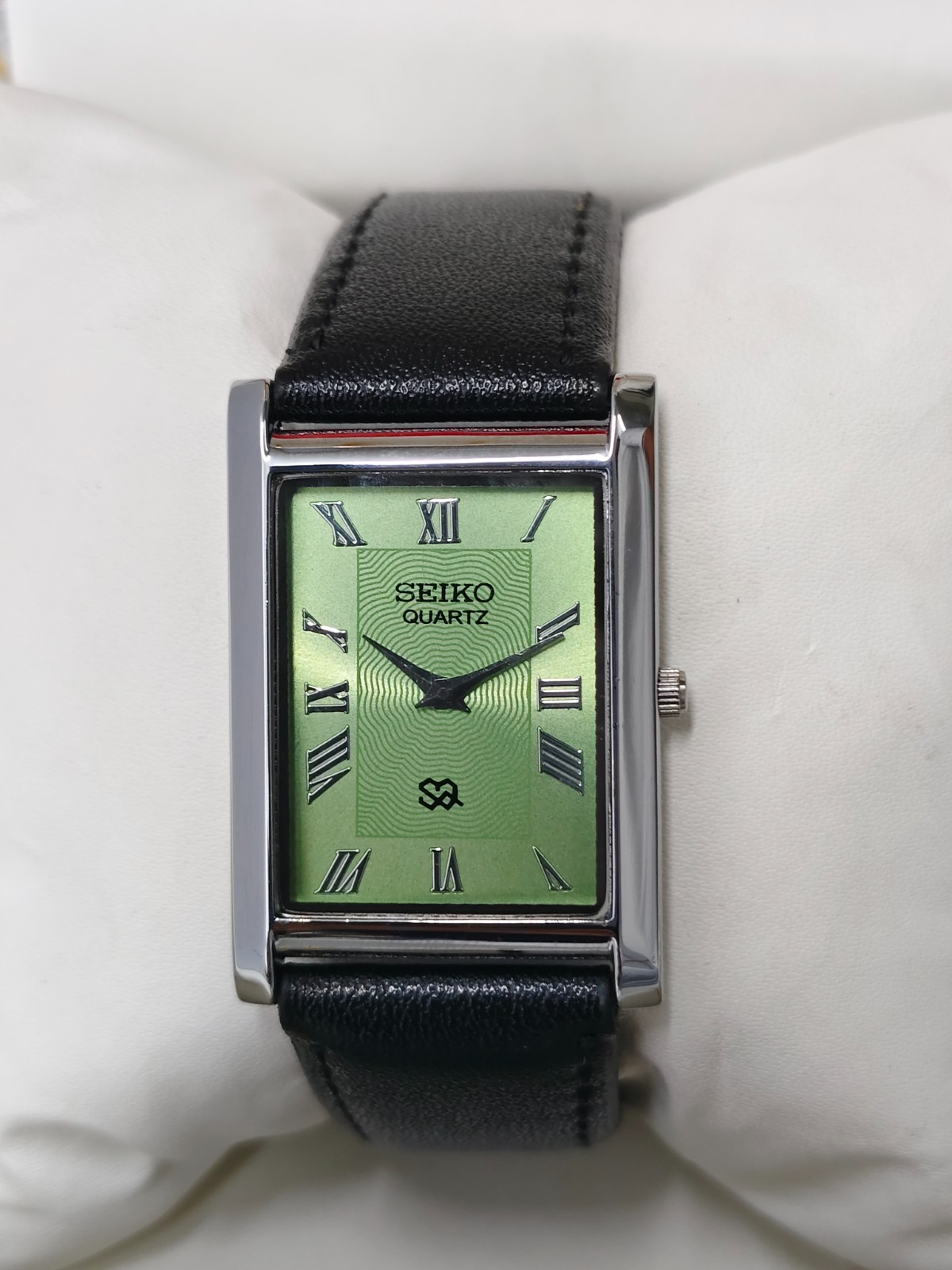 Vintage Refurbished Seiko Slim Tank Green Quartz Japan Men s Wrist Watch