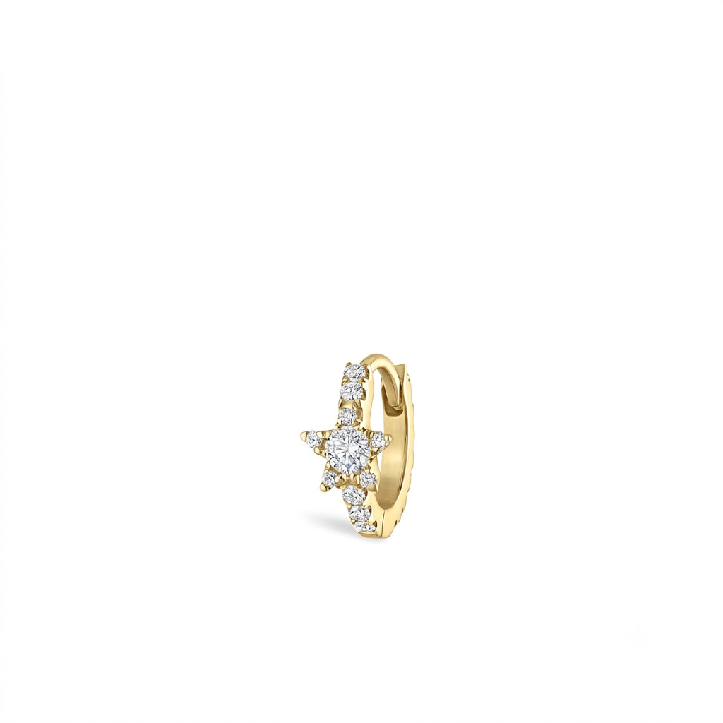 14K Solid Gold Lab Grown Diamond Star Helix Hoop Earring Cartilage Piercing
