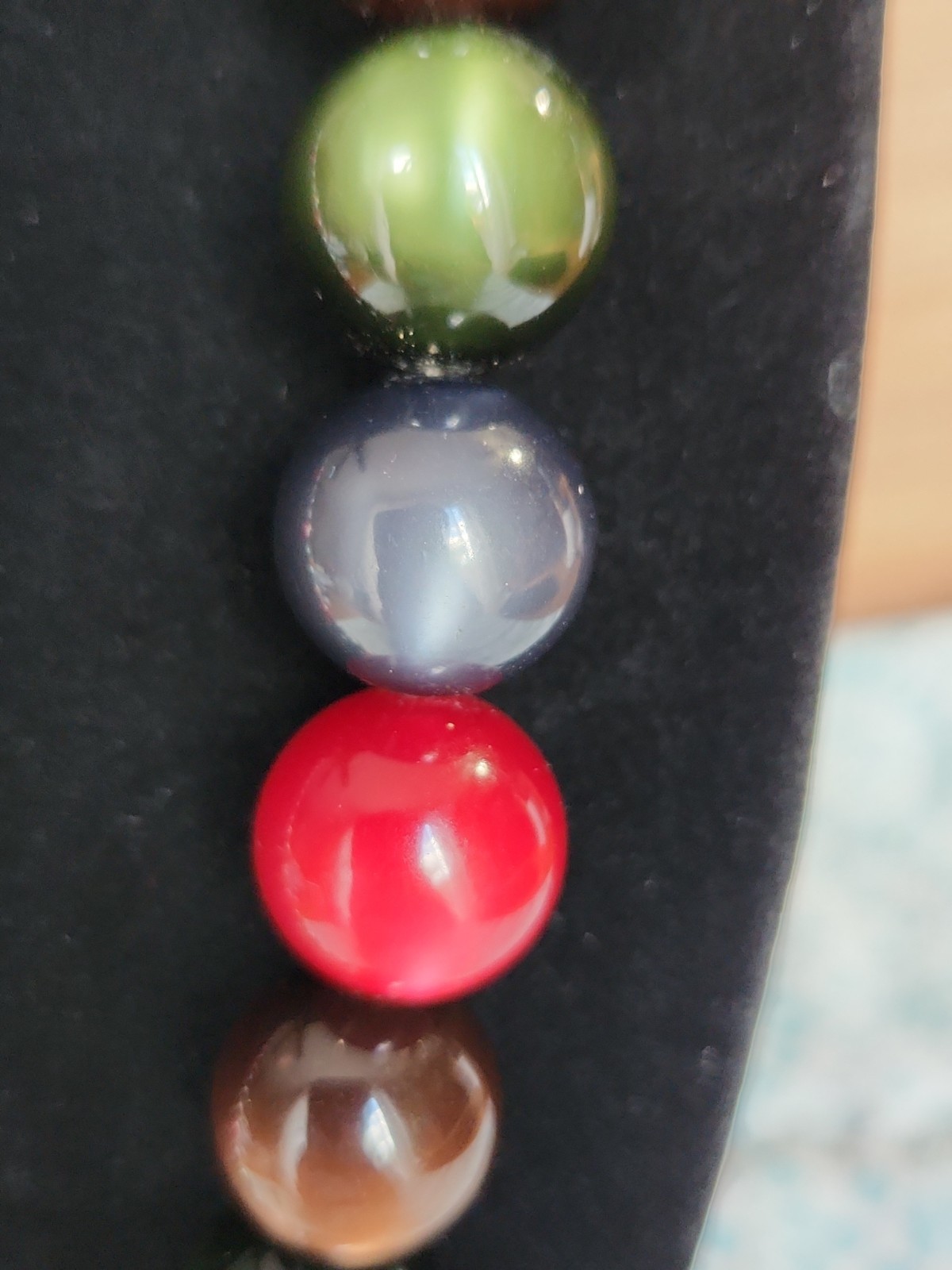 Moonglow Glass Beaded Chunky Necklace Brown Green Blue and Red Shiny
