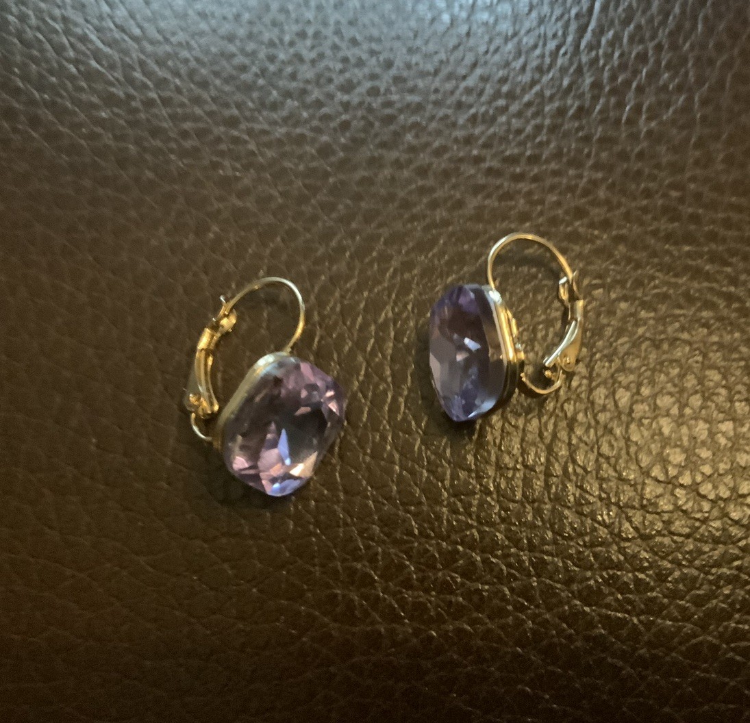 Anthropologie Square Bella Clear Crystal Earrings Gold VTG Boho Cushion Pompom