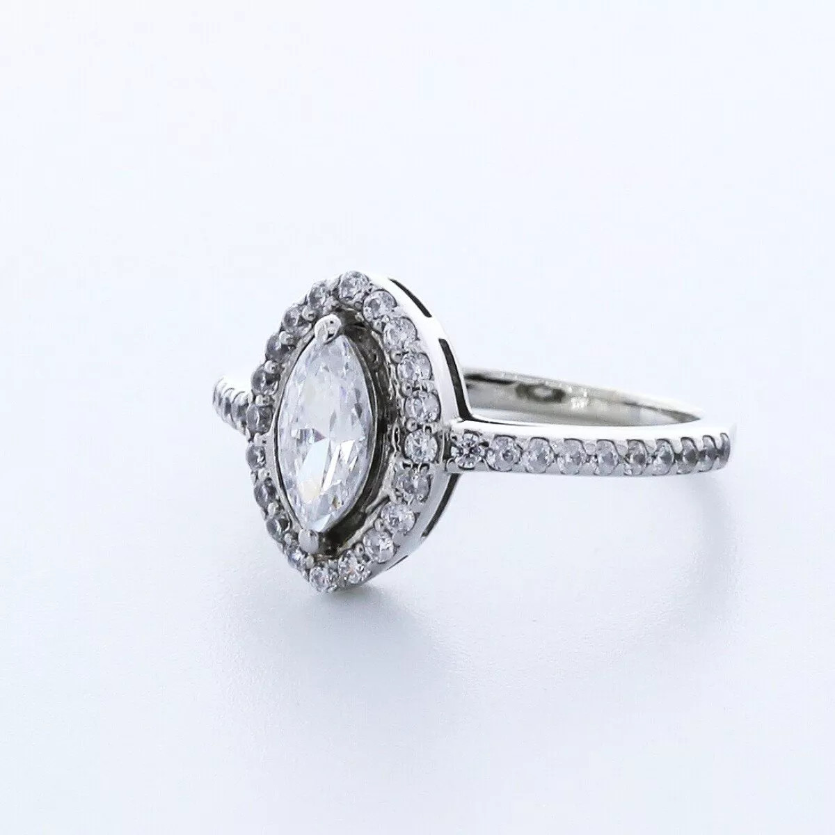 Engagement Ring 14K White Gold Halo Marquise 1.18 Carat Lab-Grown Diamond D VS1