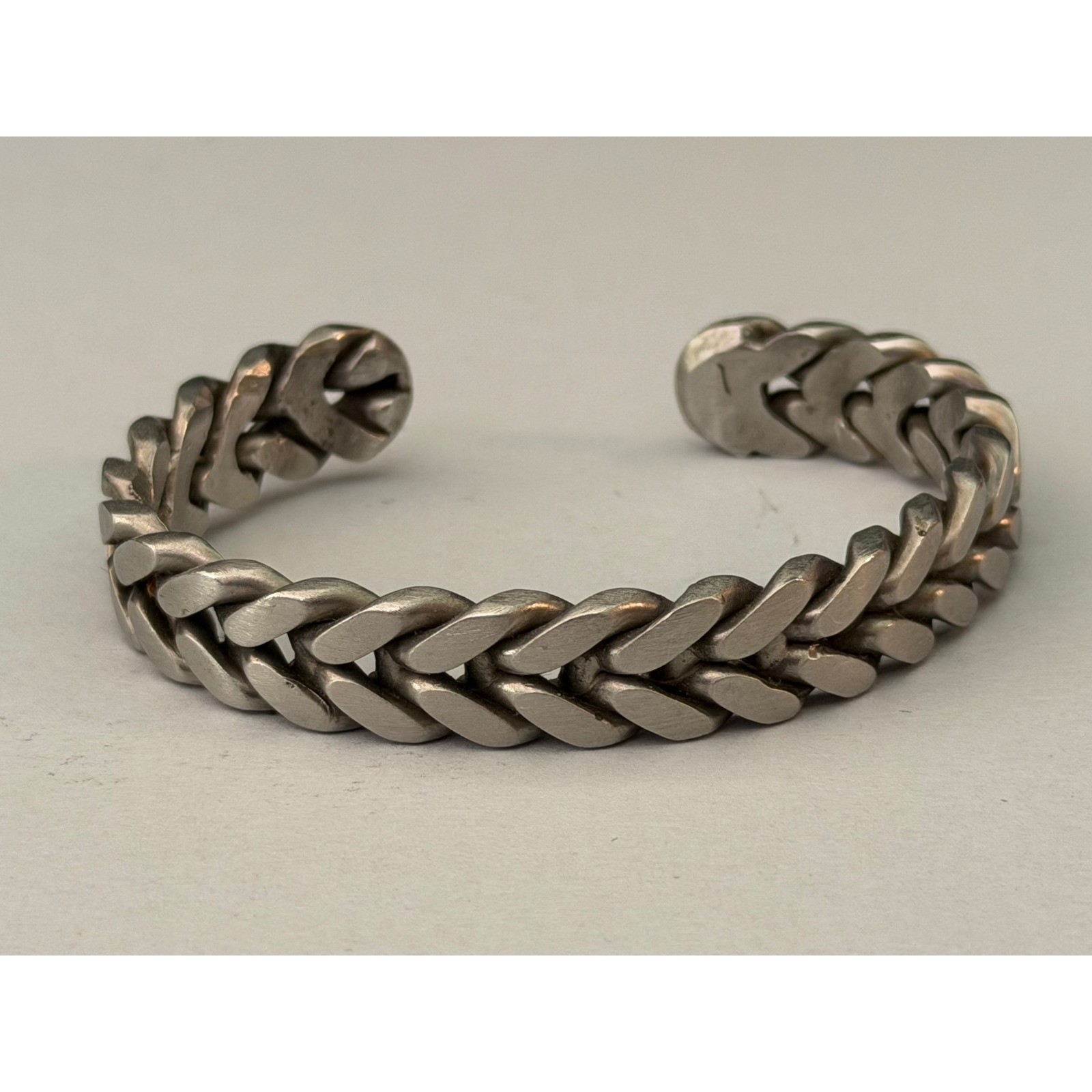 Braided Cuff Bracelet Unisex 6.75in Silver Tone Wheat Link Matte