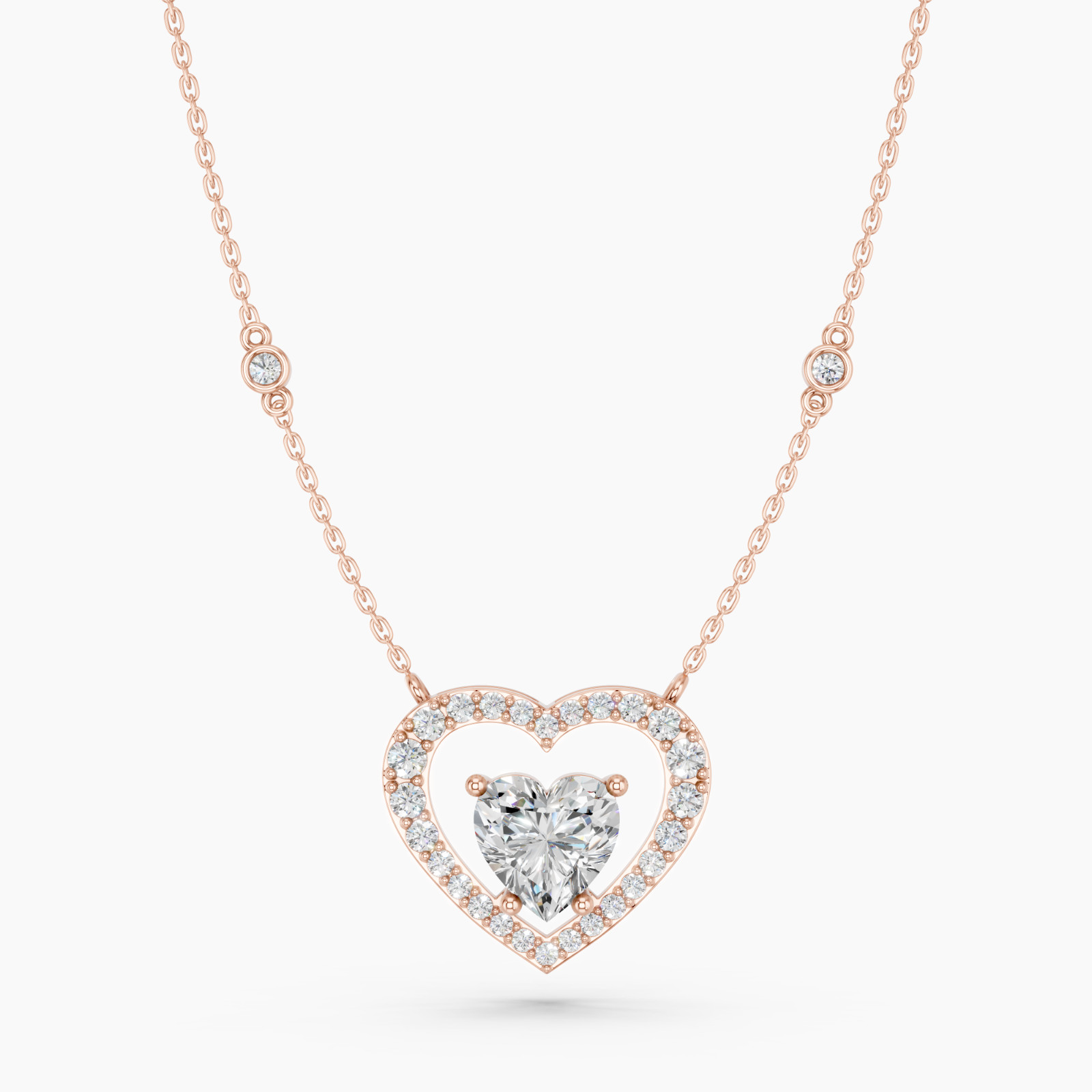 1.60CT Heart & Round Cut Moissanite Luxuries’ Style Pendant Necklace in Silver