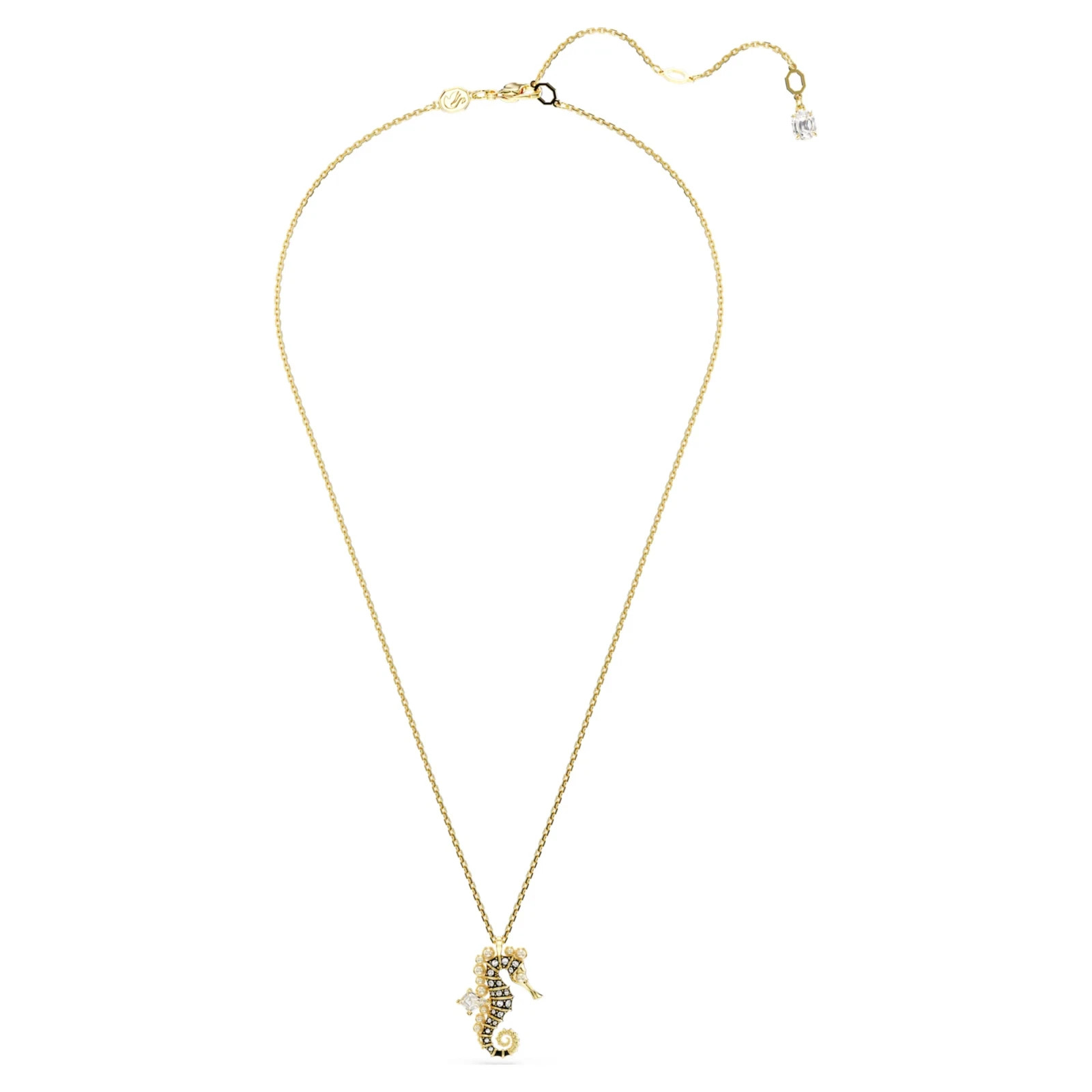 Swarovski – Idyllia pendant Crystal pearls, Seahorse, White, Gold-tone plated