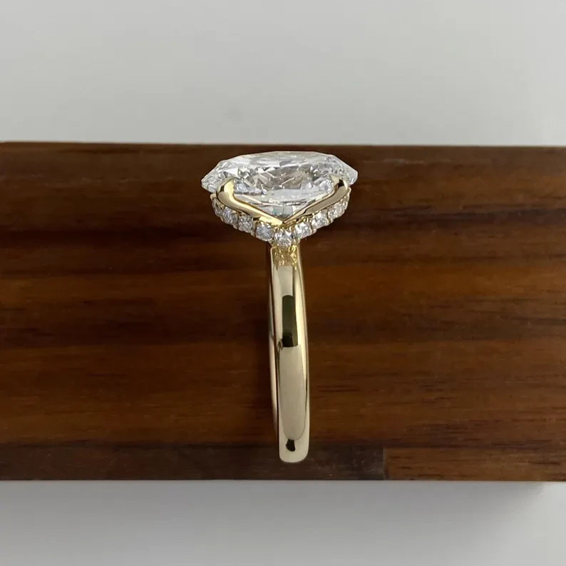 Lab Grown Diamond VS1/E 5.2 Oval-Cut Hidden Halo Engagement Ring 14k Yellow Gold