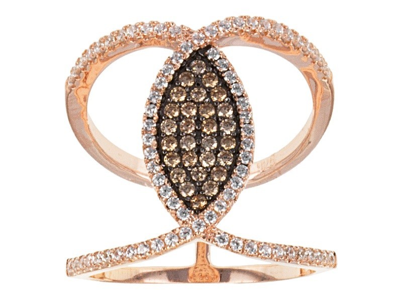 Brown And White Cubic Zirconia 18k Rose Gold Over Silver Ring 1.09ctw SZ 8 NEW