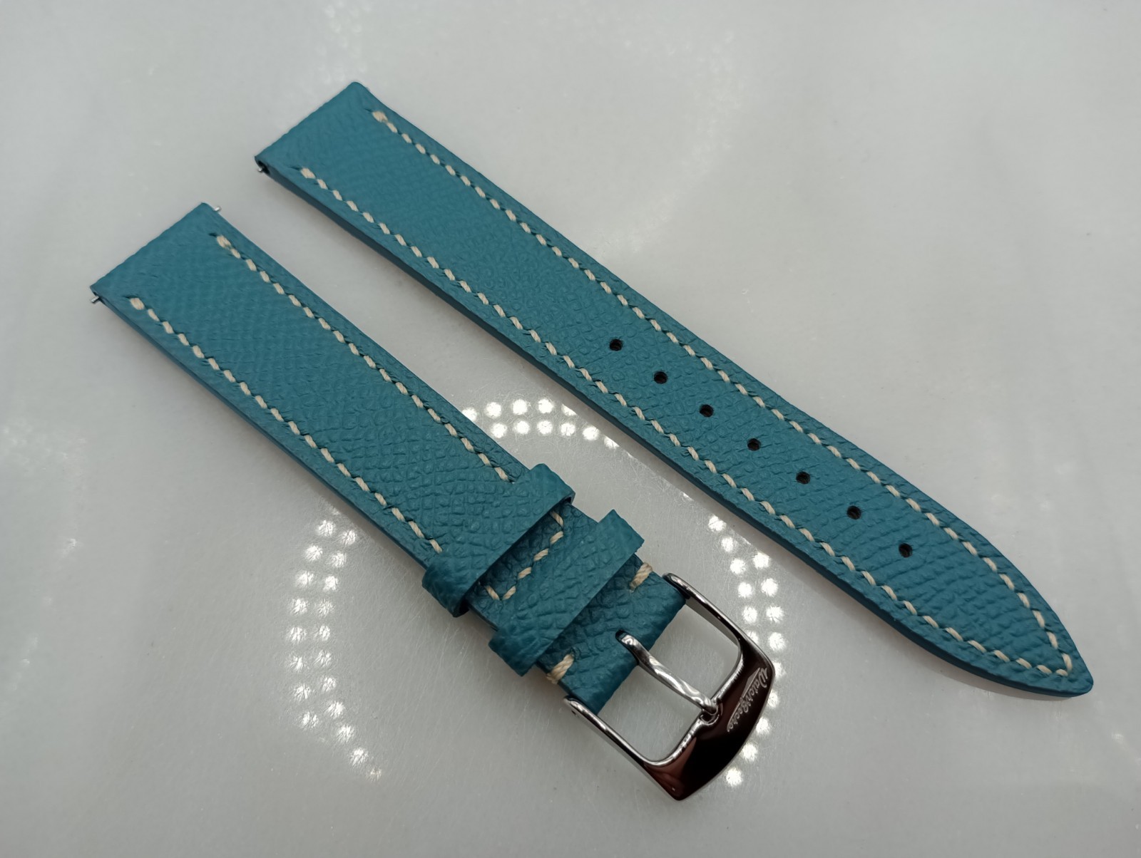 New Watchgecko 18mm Hanley Epsom Genuine Leather Light Blue Watch Strap 6B348