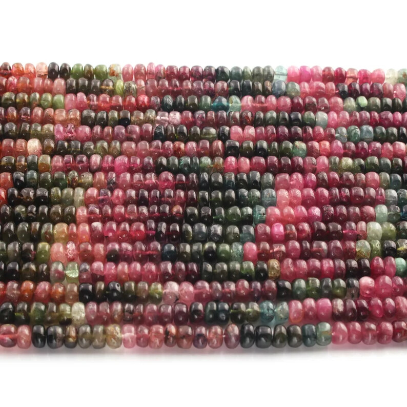 1 Strand Multi Tourmaline Roundelle, Smooth Beads, 14.5 Inches 6mm Multi