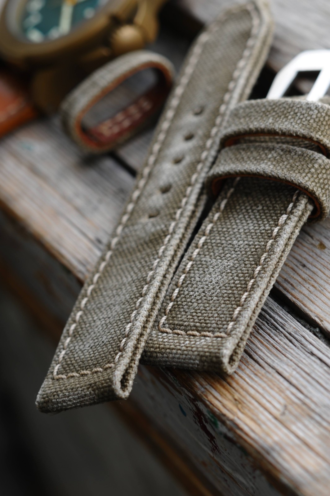26mm Khaki Army Canvas Handmade Watch Strap, GPF Mod Style Buckle, Ready to Ship
