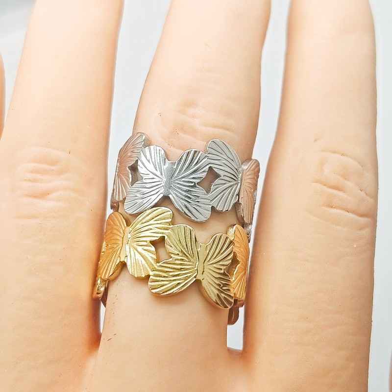 36 Pcs 8mm Butterfly Stainless Rings Dual Color Open Unisex Stackable Jewelry
