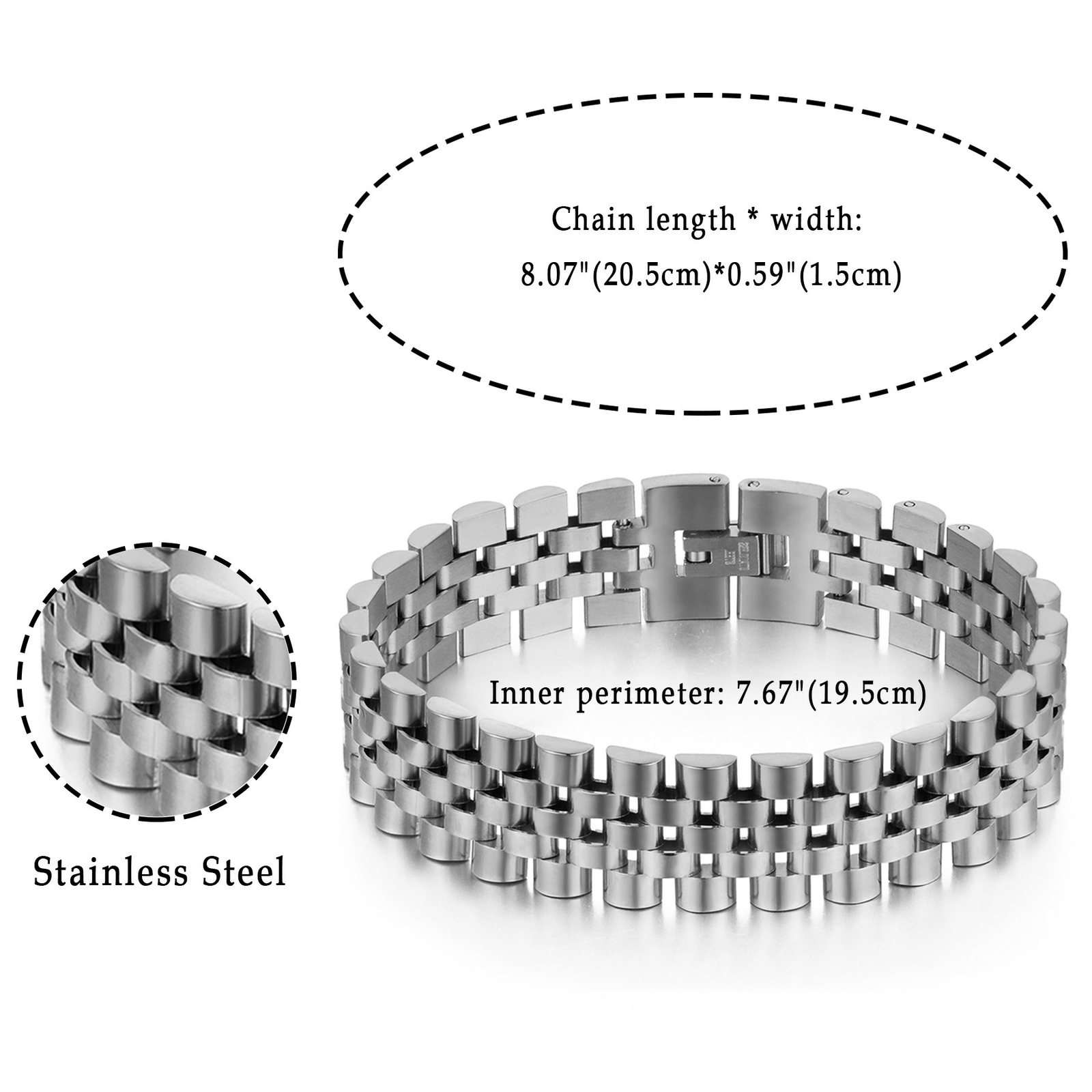 Stainless Steel Mesh Link Chain Bracelet Bangle Mens Father’s Day Jewelry Gift