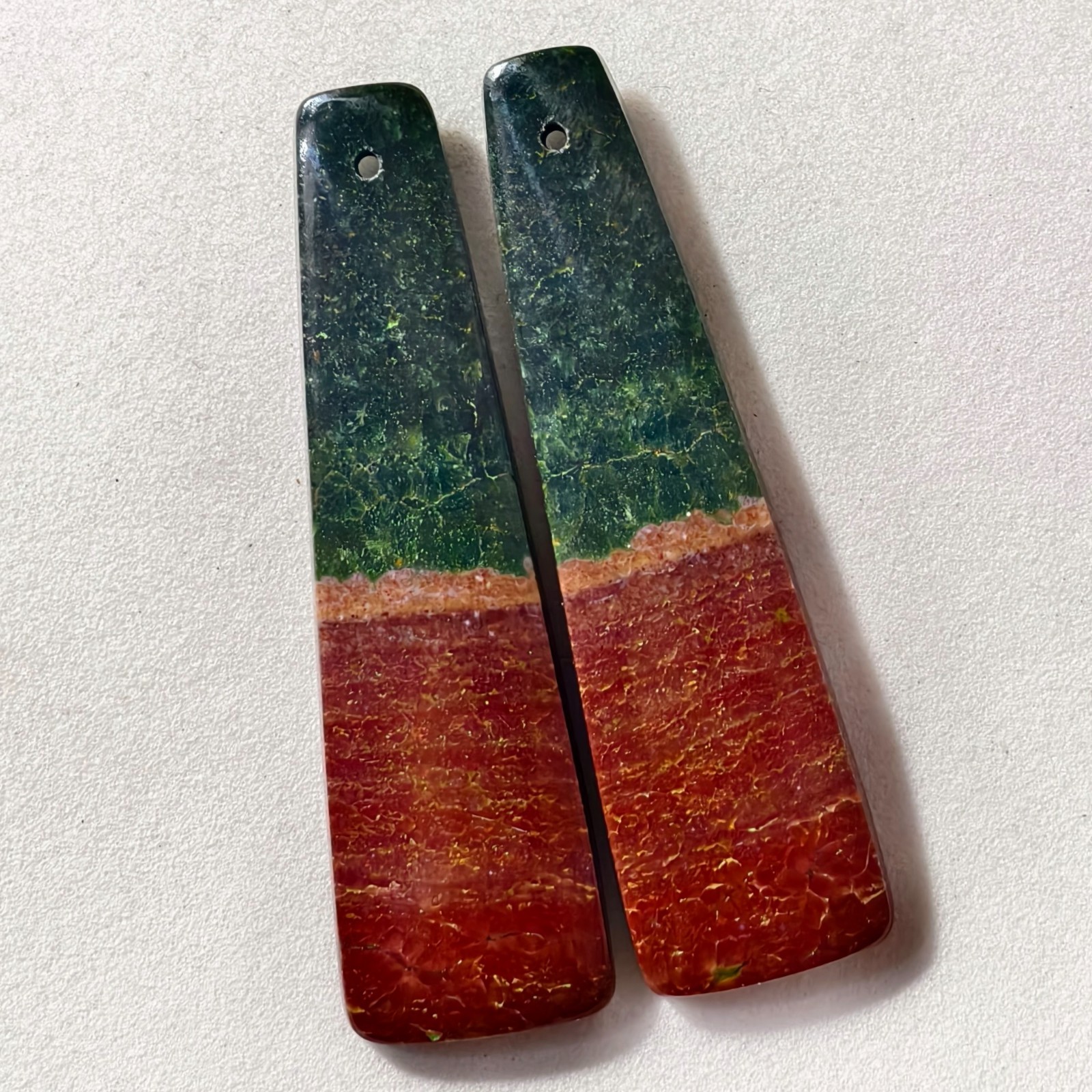 34 Cts Natural Ocean Jasper Drilled Match Pair Cabochon Gemstone 44.5 X 12.3 MM