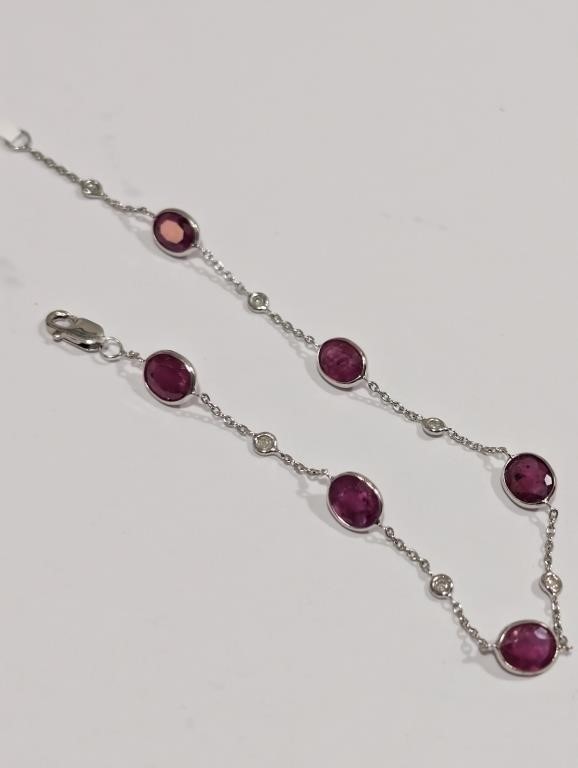 14KT(2.8g), Ruby (7.5ct), Natural Diamond (0.11ct)Bracelet,7″